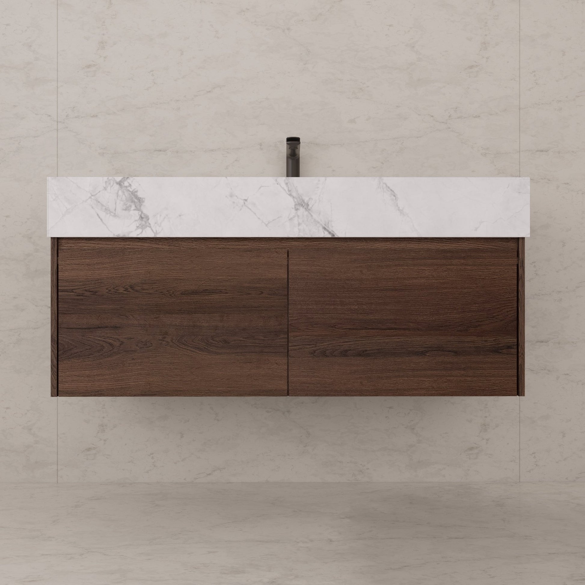 48", 60" Walnut Sintered Stone Top with Double Drawer Floating Bathroom Vanity -Vanity48"