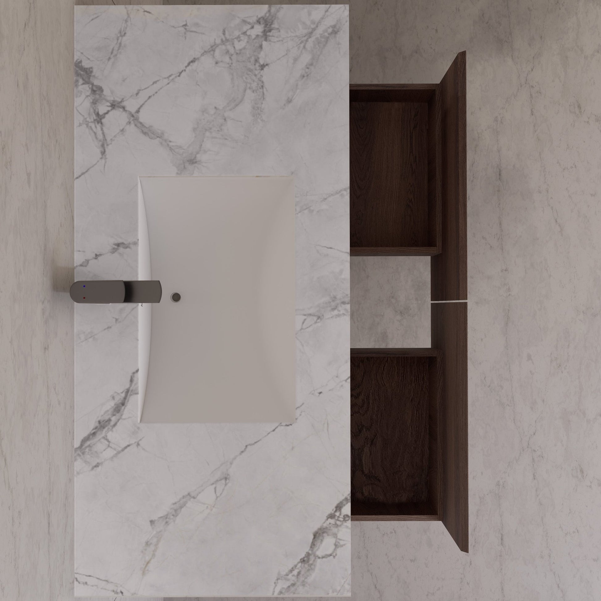 48", 60" Walnut Sintered Stone Top with Double Drawer Floating Bathroom Vanity -Vanity48"