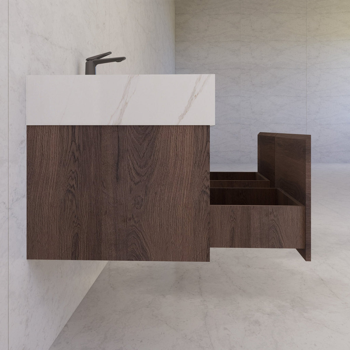 48", 60" Walnut Sintered Stone Top with Double Drawer Floating Bathroom Vanity -Vanity48"