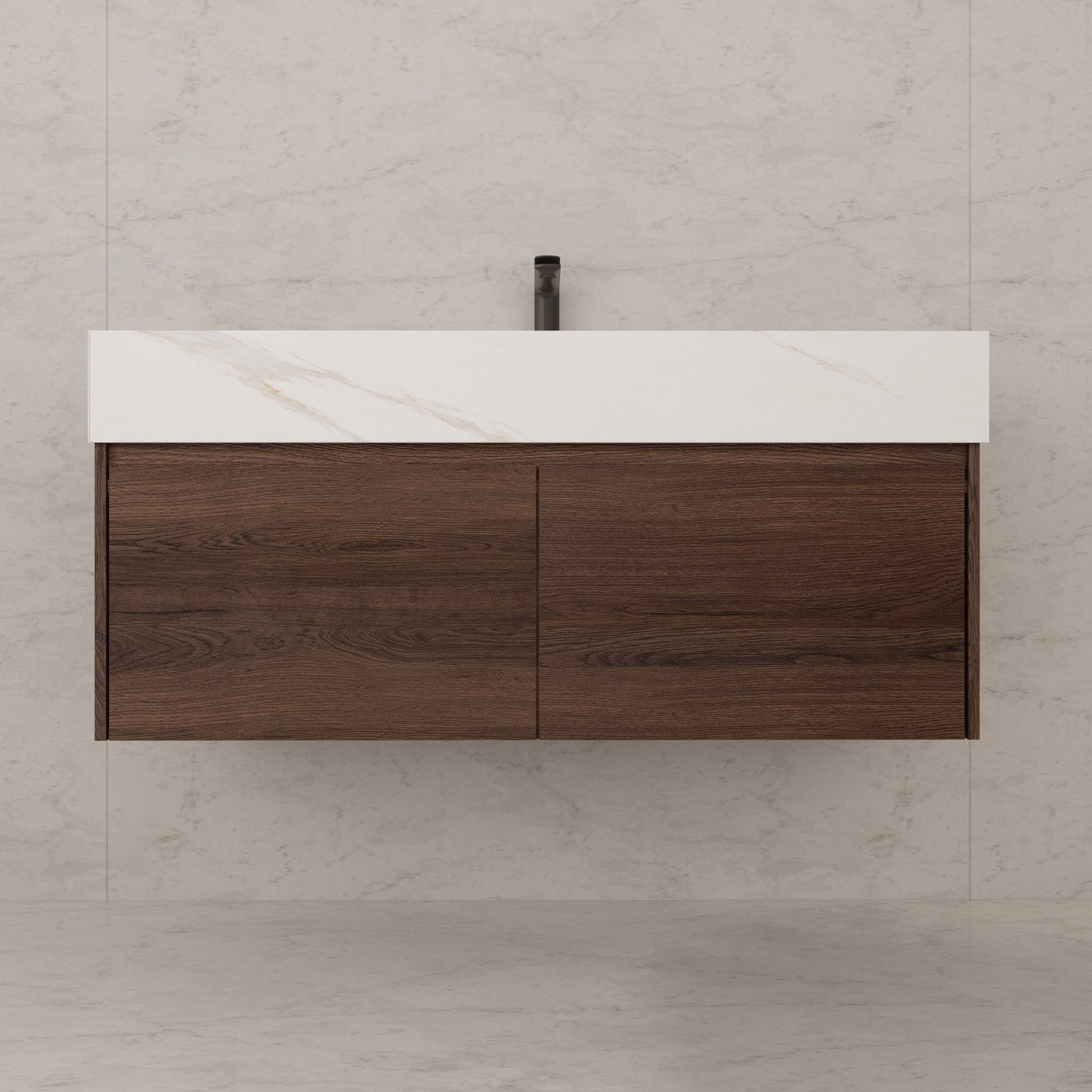 48", 60" Walnut Sintered Stone Top with Double Drawer Floating Bathroom Vanity -Vanity48"