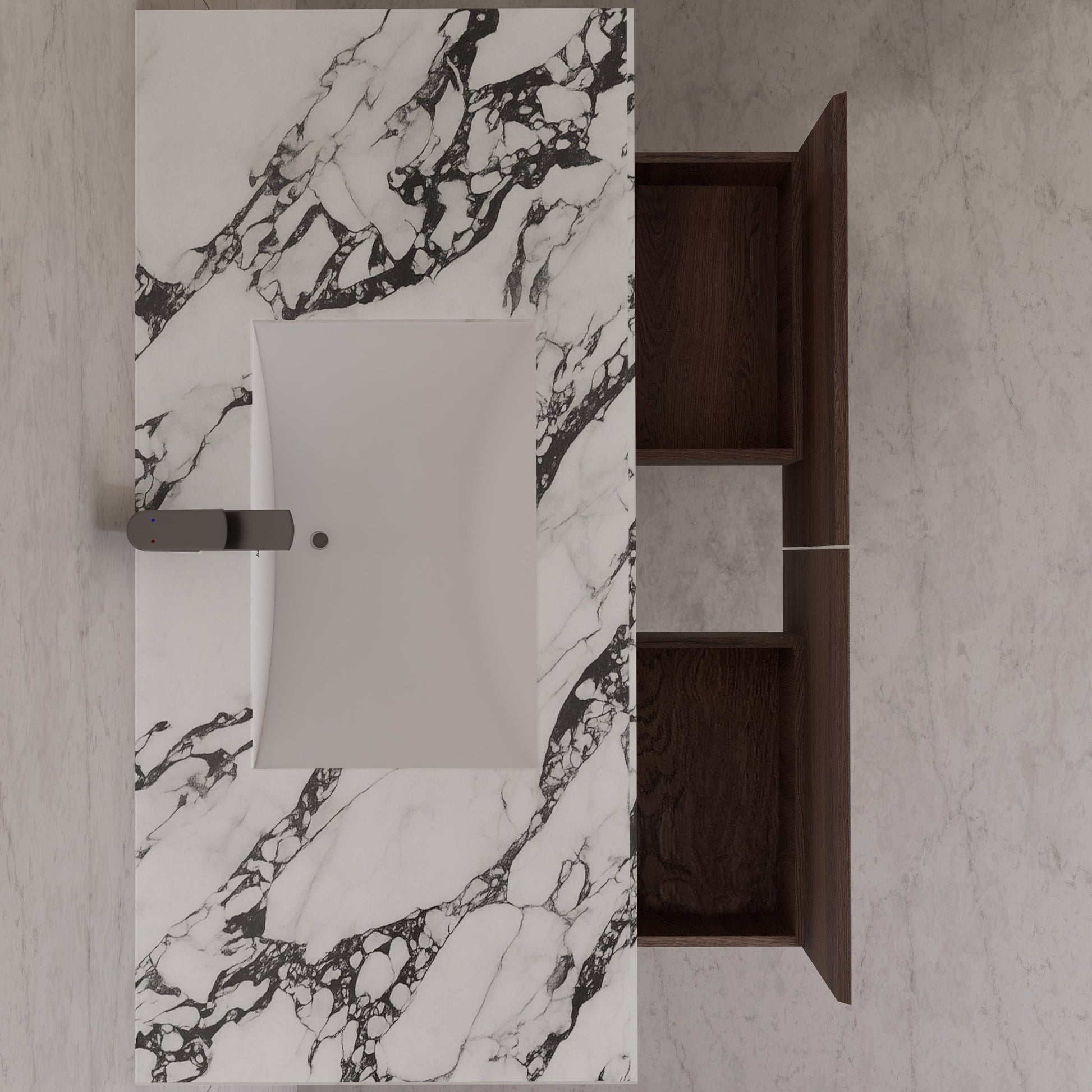 48", 60" Walnut Sintered Stone Top with Double Drawer Floating Bathroom Vanity -Vanity48"