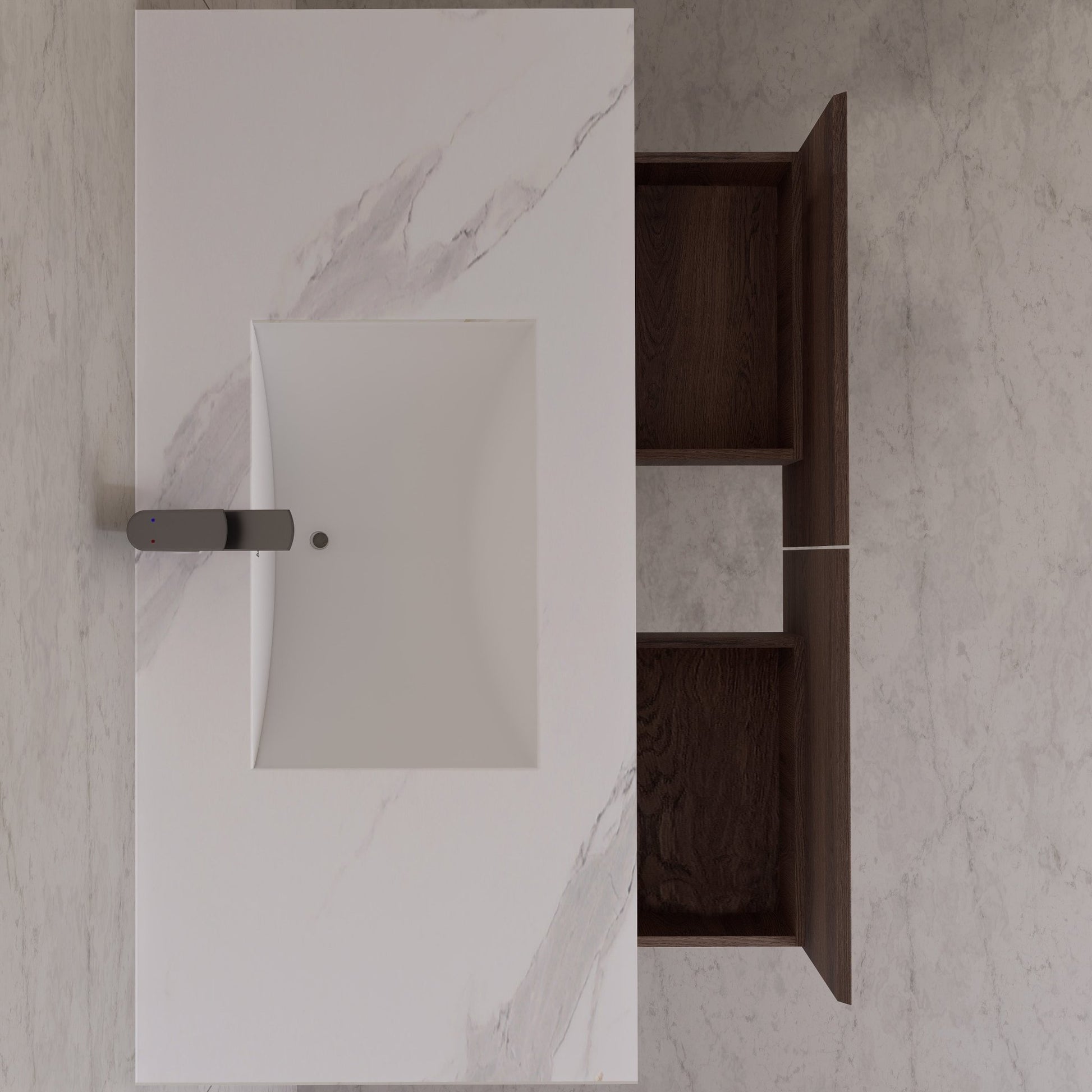 48", 60" Walnut Sintered Stone Top with Double Drawer Floating Bathroom Vanity -Vanity48"