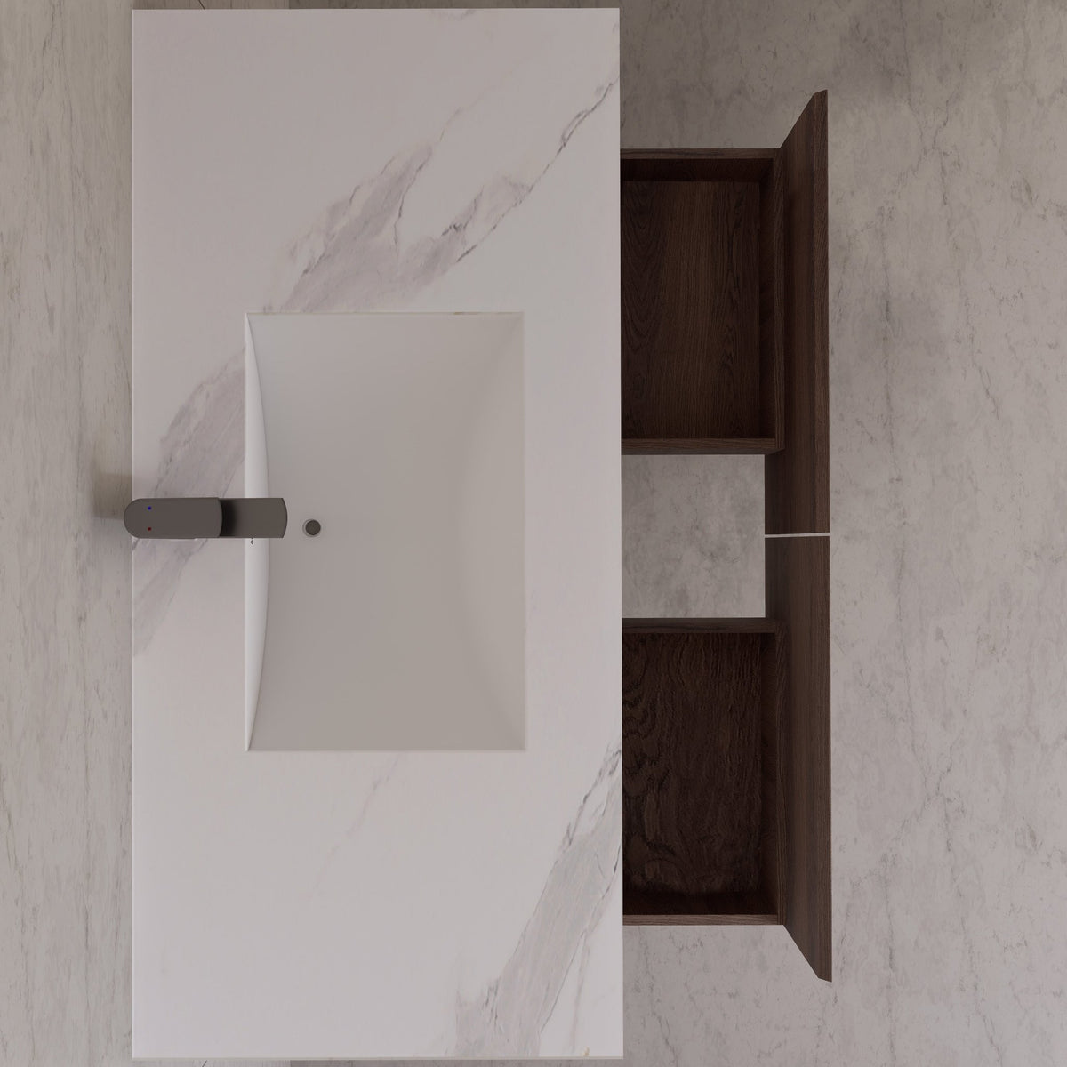 48", 60" Walnut Sintered Stone Top with Double Drawer Floating Bathroom Vanity -Vanity48"