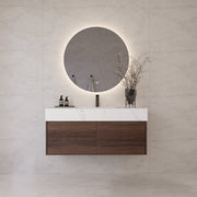 48", 60" Walnut Sintered Stone Top with Double Drawer Floating Bathroom Vanity -Vanity48"