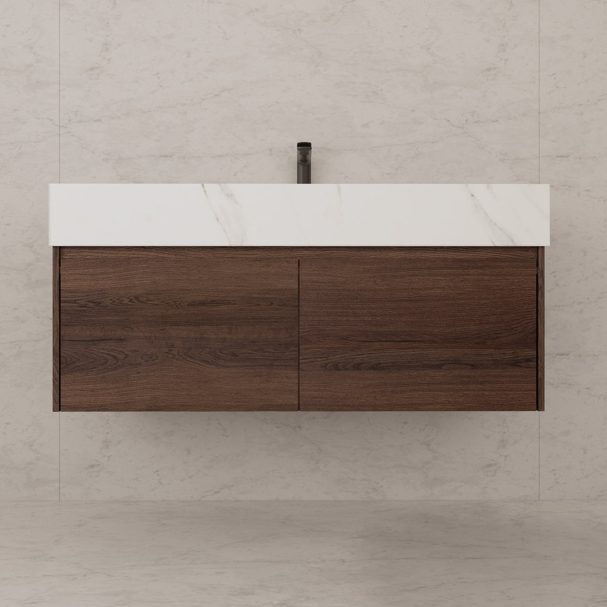 48", 60" Walnut Sintered Stone Top with Double Drawer Floating Bathroom Vanity -Vanity60"