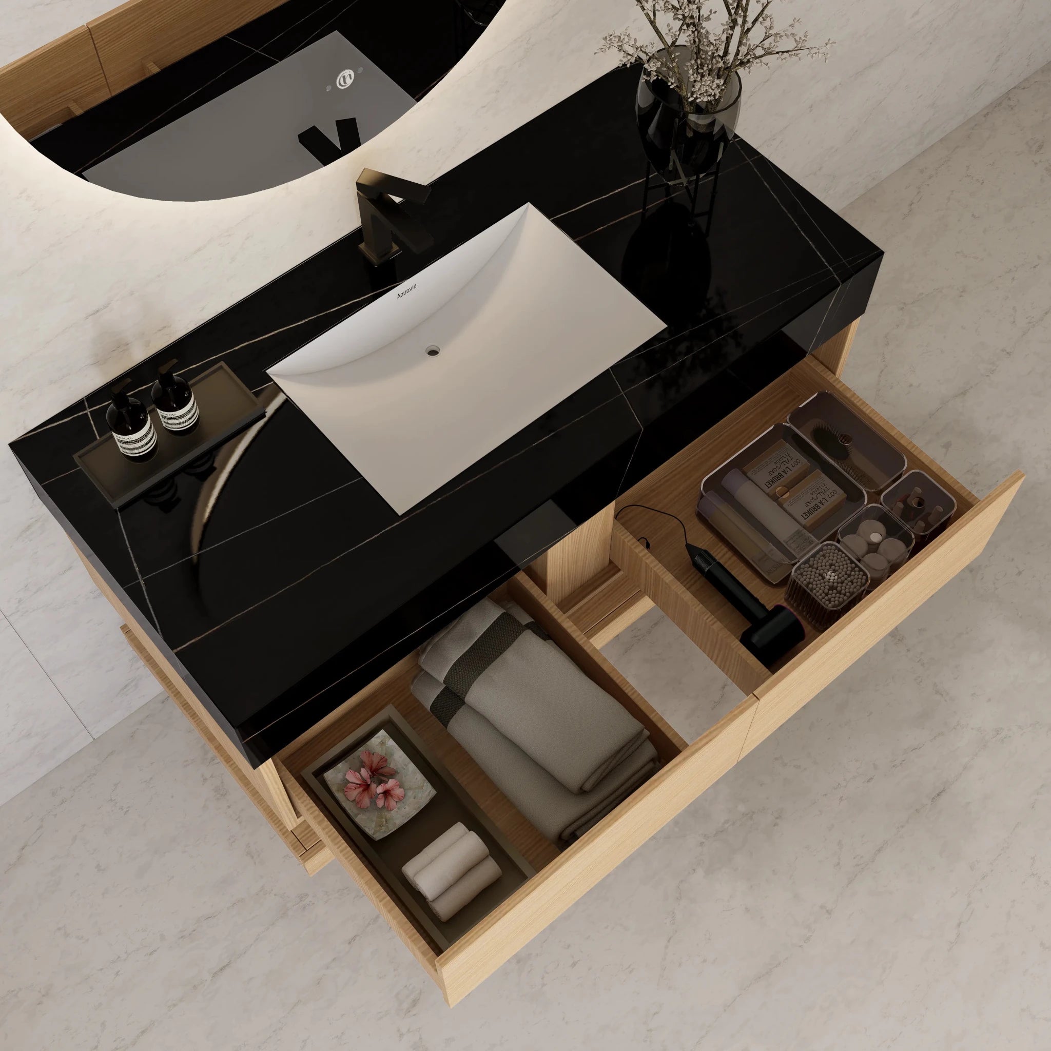 48"/ 60" Warm Oak Open Shelf Floating Bathroom Vanity - Vanity48"