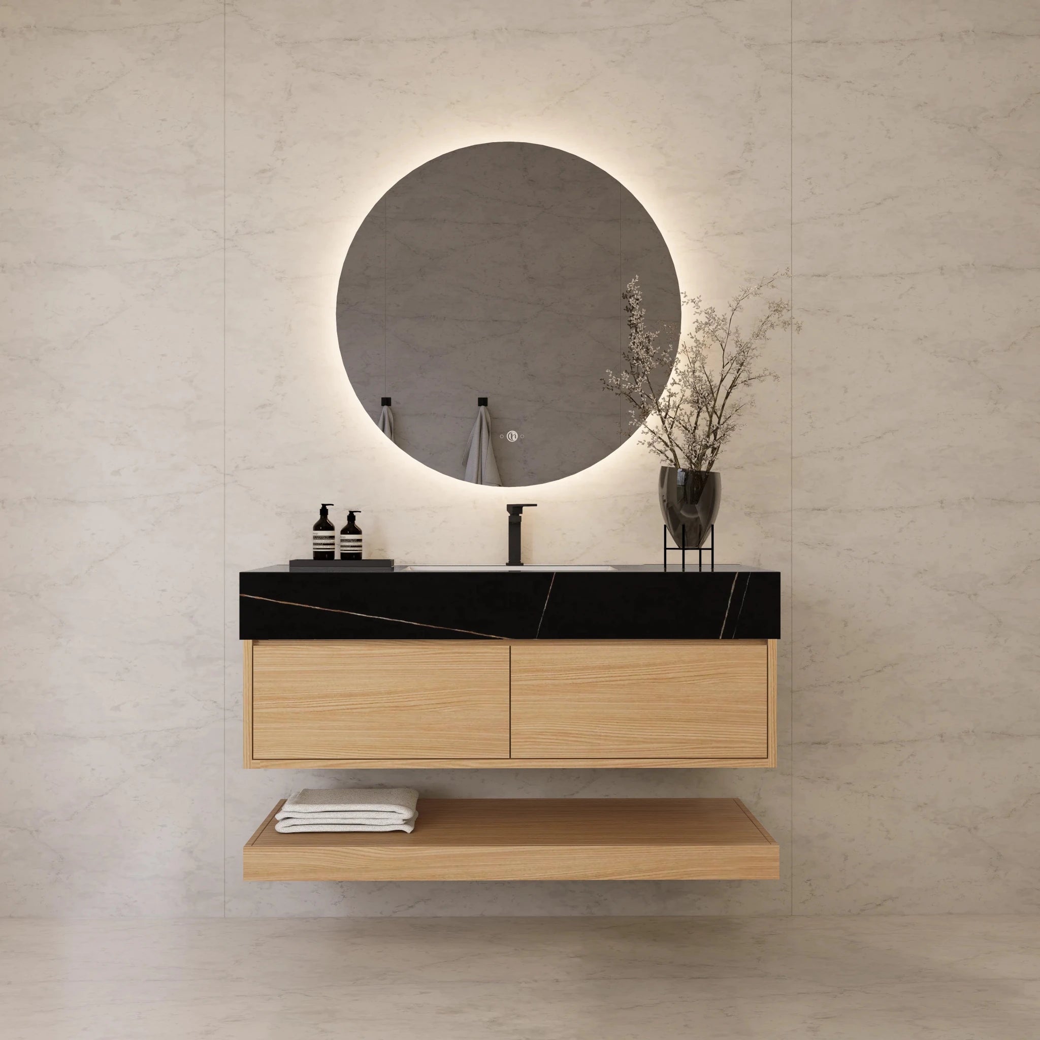 48"/ 60" Warm Oak Open Shelf Floating Bathroom Vanity - Vanity48"