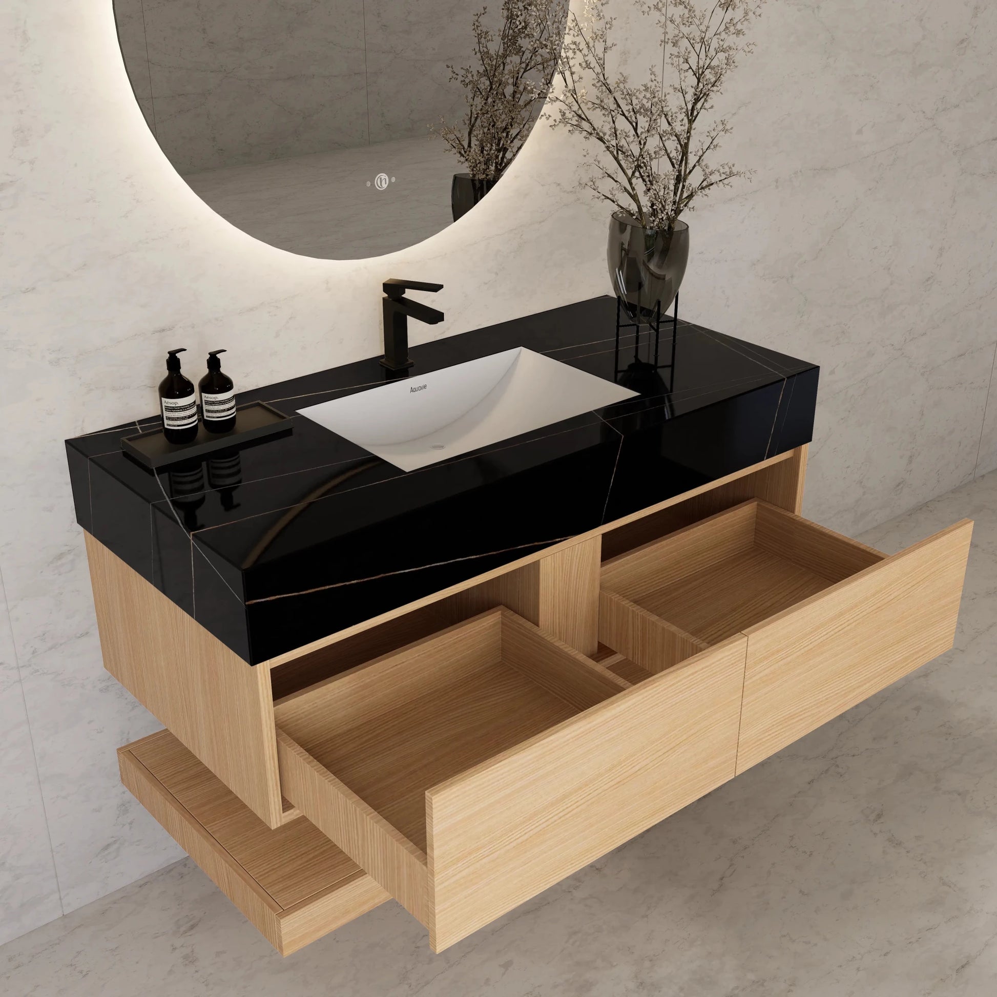 48"/ 60" Warm Oak Open Shelf Floating Bathroom Vanity - Vanity48"