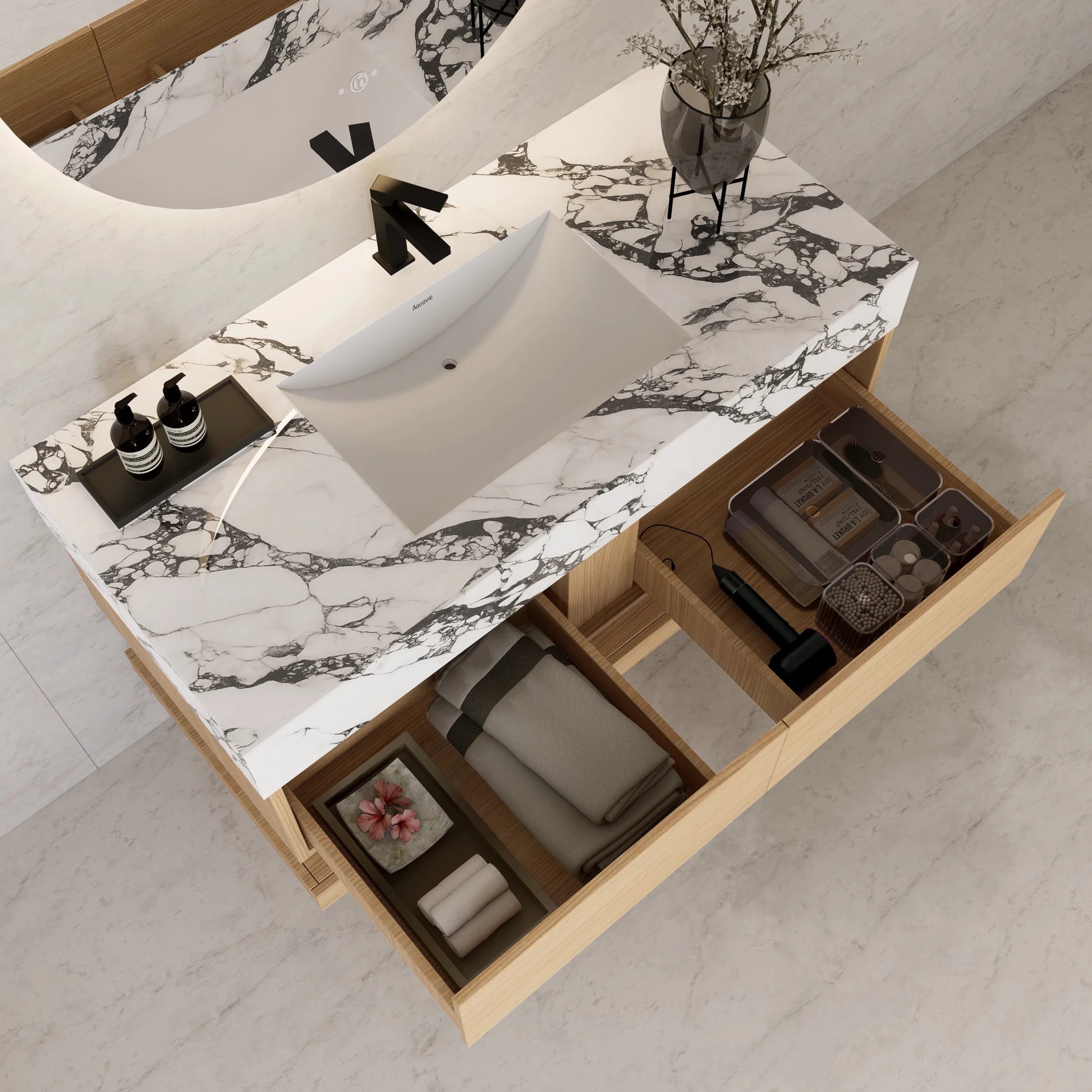 48"/ 60" Warm Oak Open Shelf Floating Bathroom Vanity - Vanity48"
