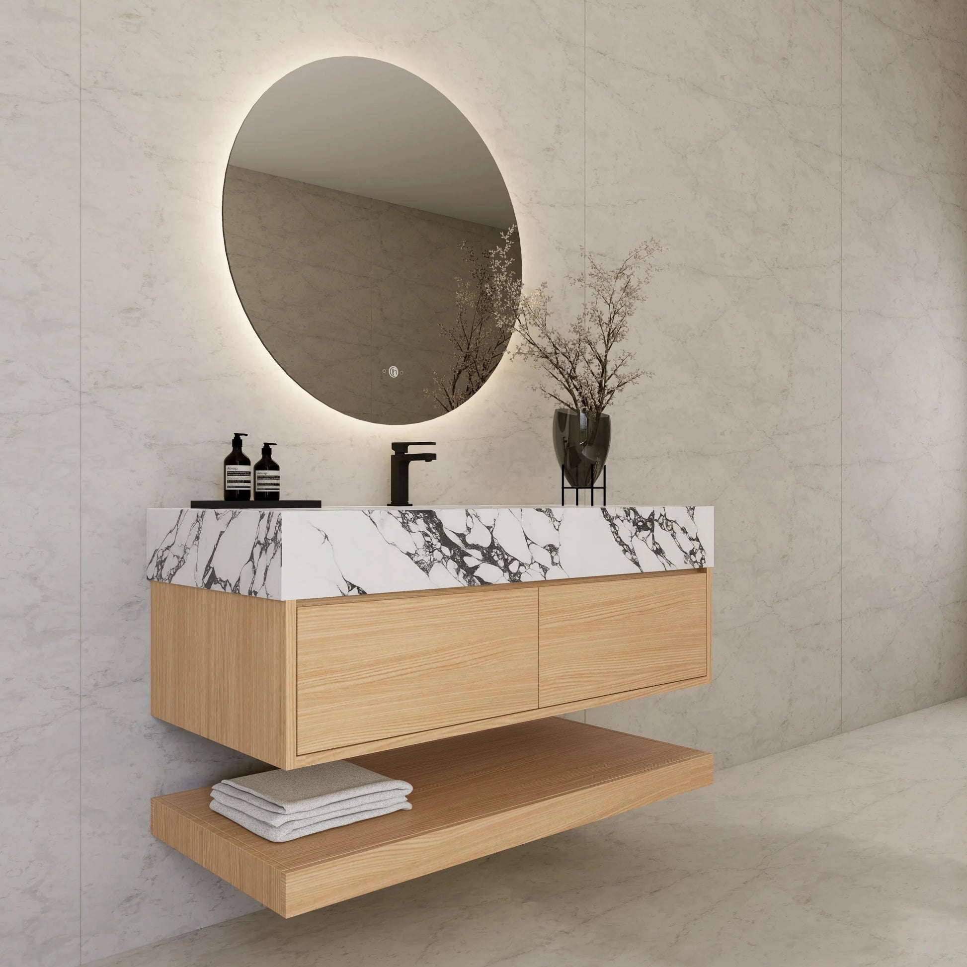 48"/ 60" Warm Oak Open Shelf Floating Bathroom Vanity - Vanity48"
