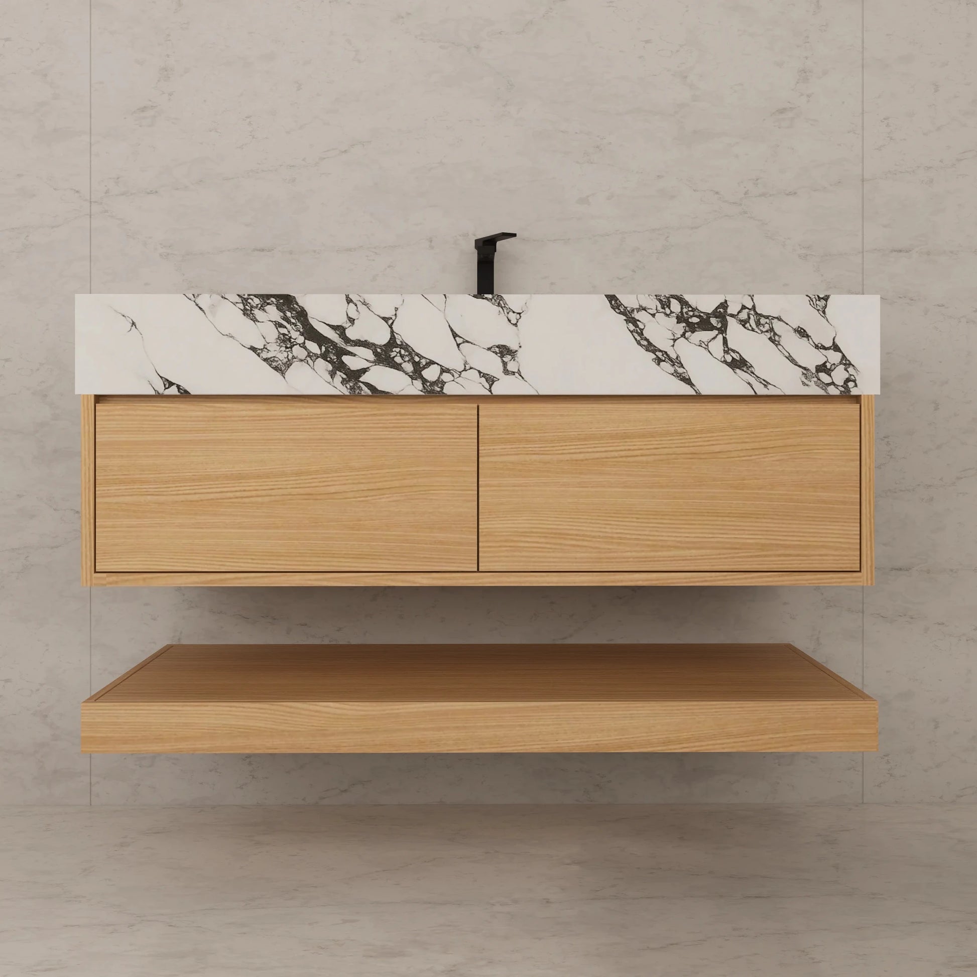 48"/ 60" Warm Oak Open Shelf Floating Bathroom Vanity - Vanity48"