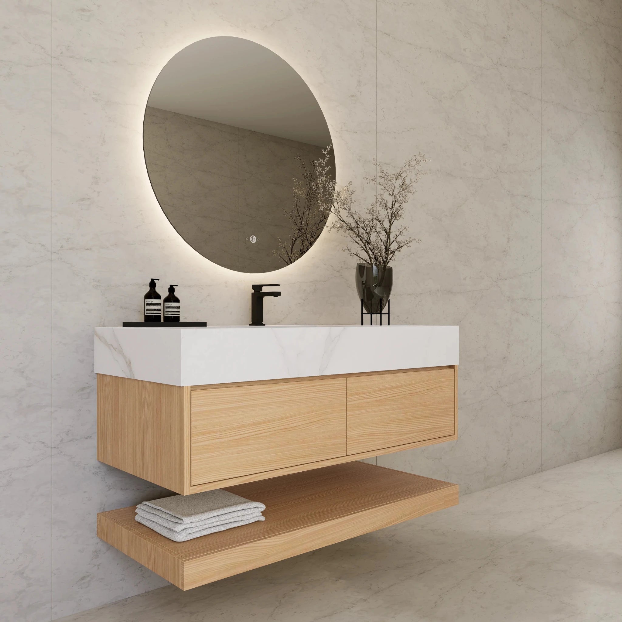 48"/ 60" Warm Oak Open Shelf Floating Bathroom Vanity - Vanity48"