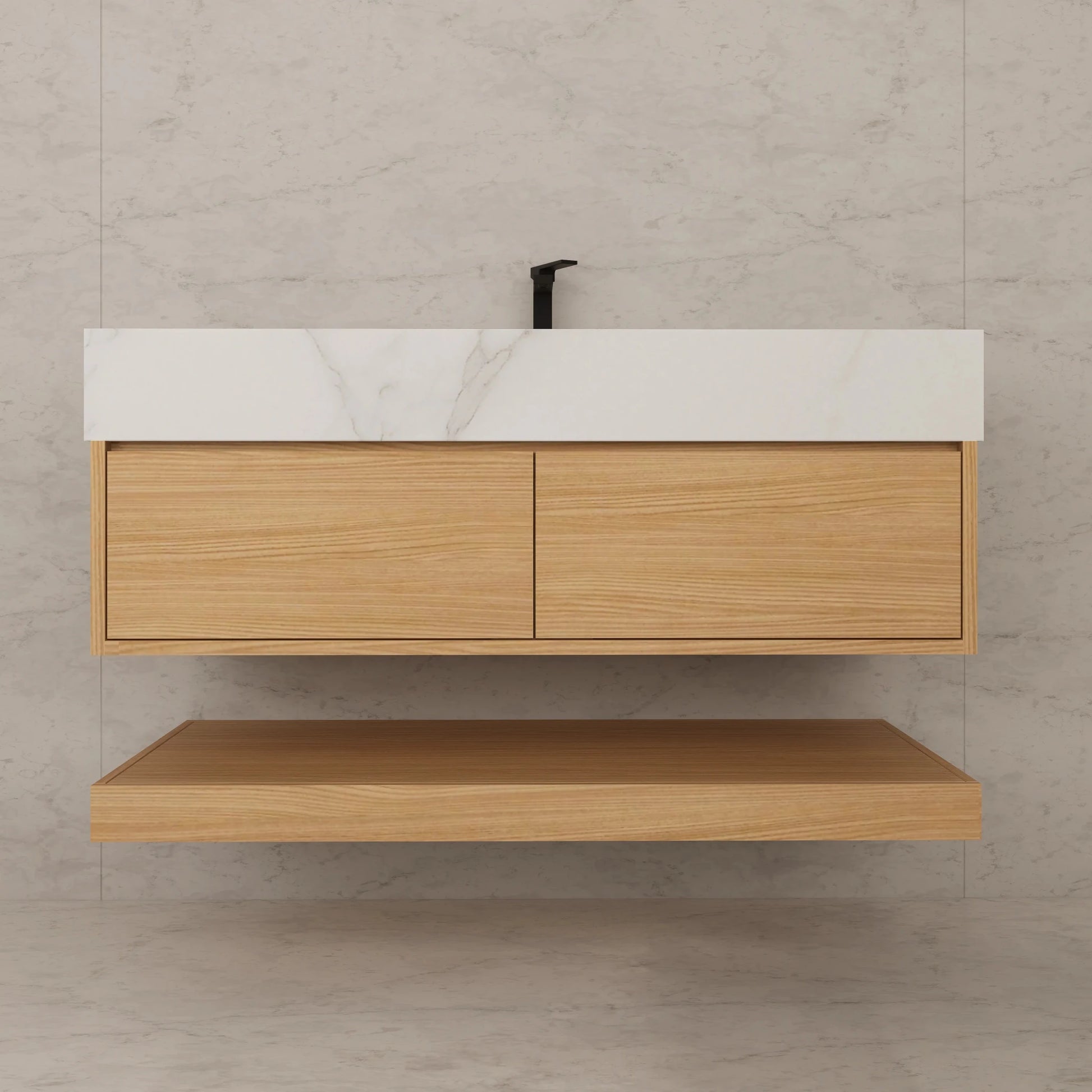 48"/ 60" Warm Oak Open Shelf Floating Bathroom Vanity - Vanity48"