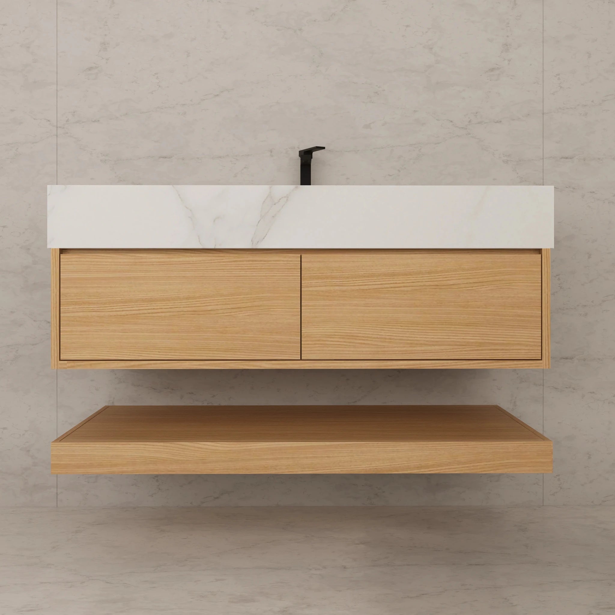 48"/ 60" Warm Oak Open Shelf Floating Bathroom Vanity - Vanity48"