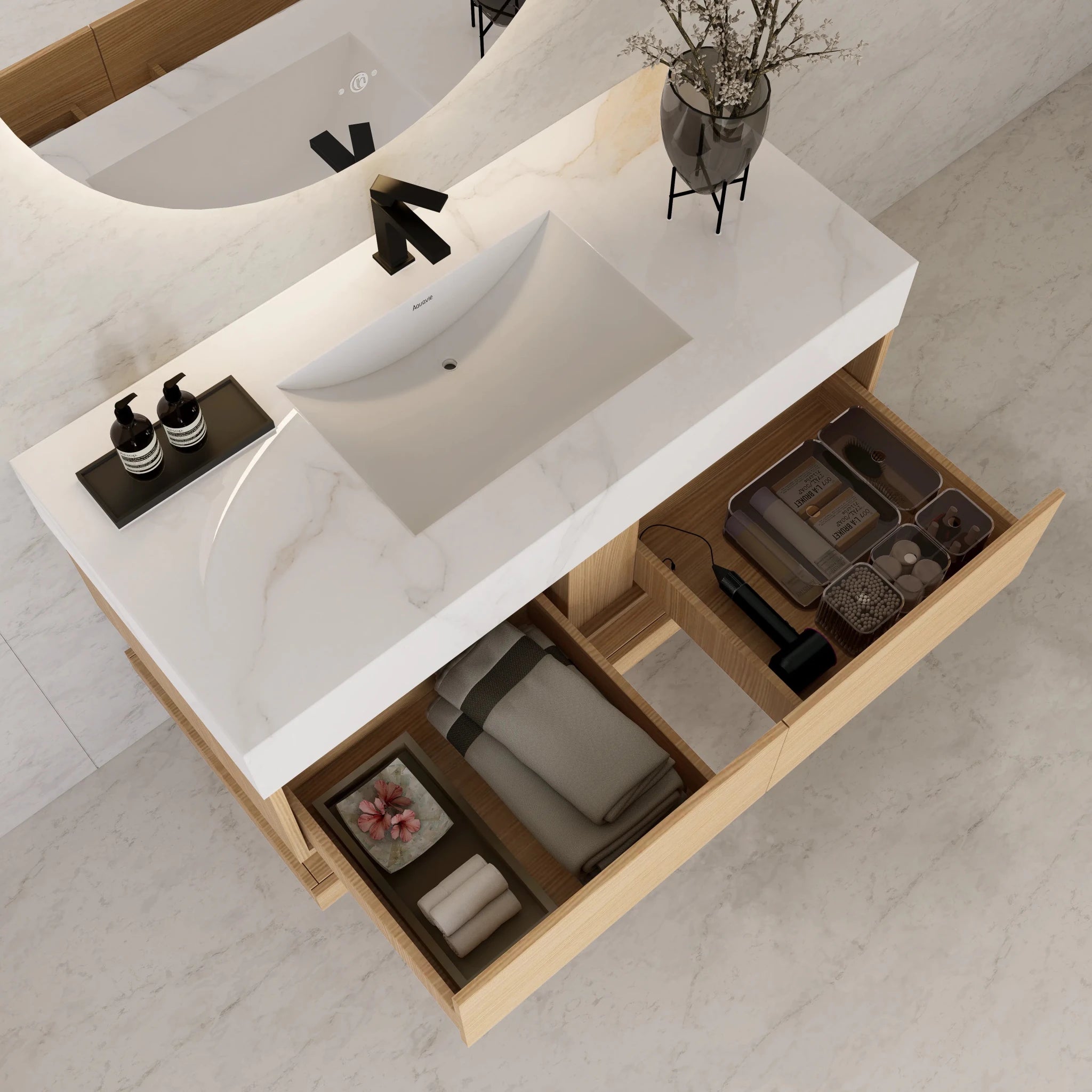 48"/ 60" Warm Oak Open Shelf Floating Bathroom Vanity - Vanity48"