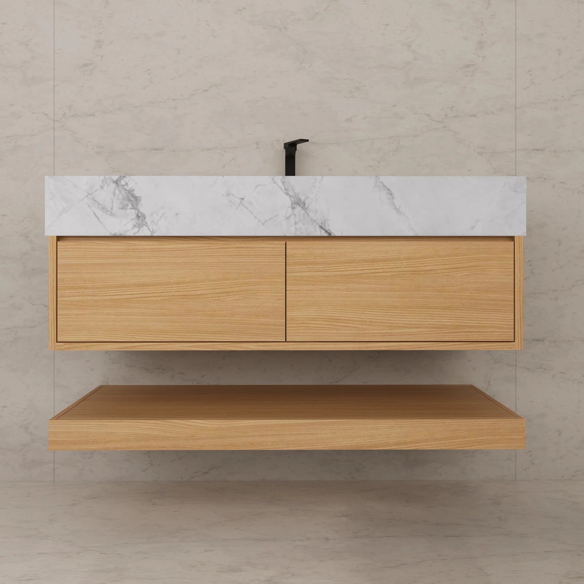 48"/ 60" Warm Oak Open Shelf Floating Bathroom Vanity - Vanity48"
