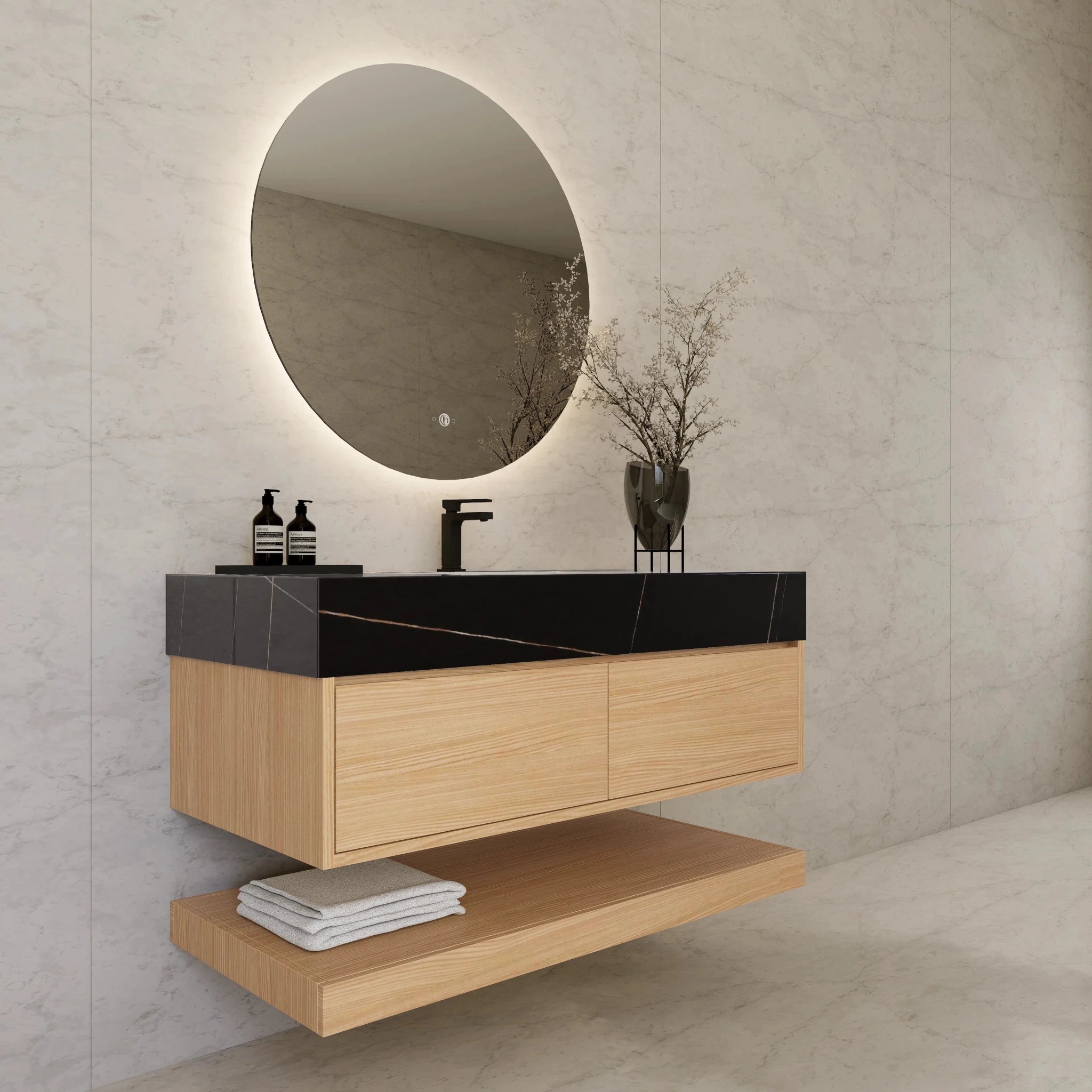 48"/ 60" Warm Oak Open Shelf Floating Bathroom Vanity - Vanity48"