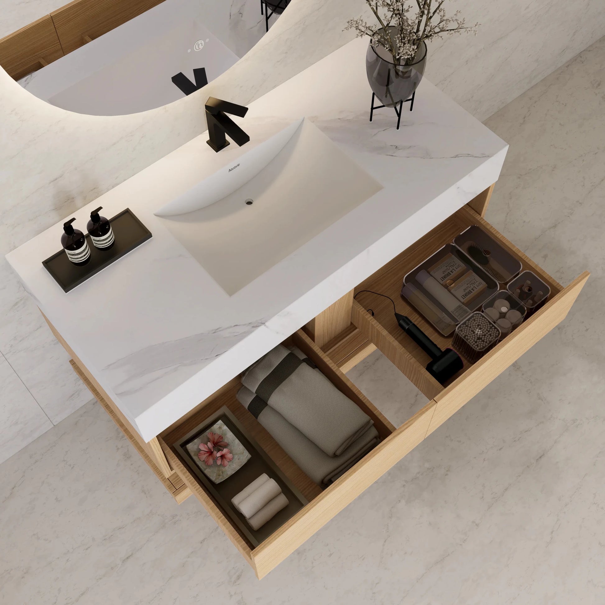 48"/ 60" Warm Oak Open Shelf Floating Bathroom Vanity - Vanity48"