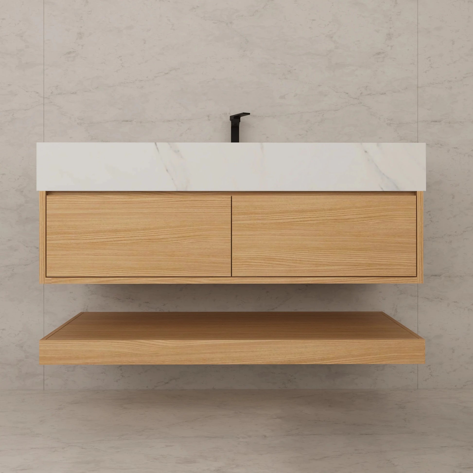 48"/ 60" Warm Oak Open Shelf Floating Bathroom Vanity - Vanity48"