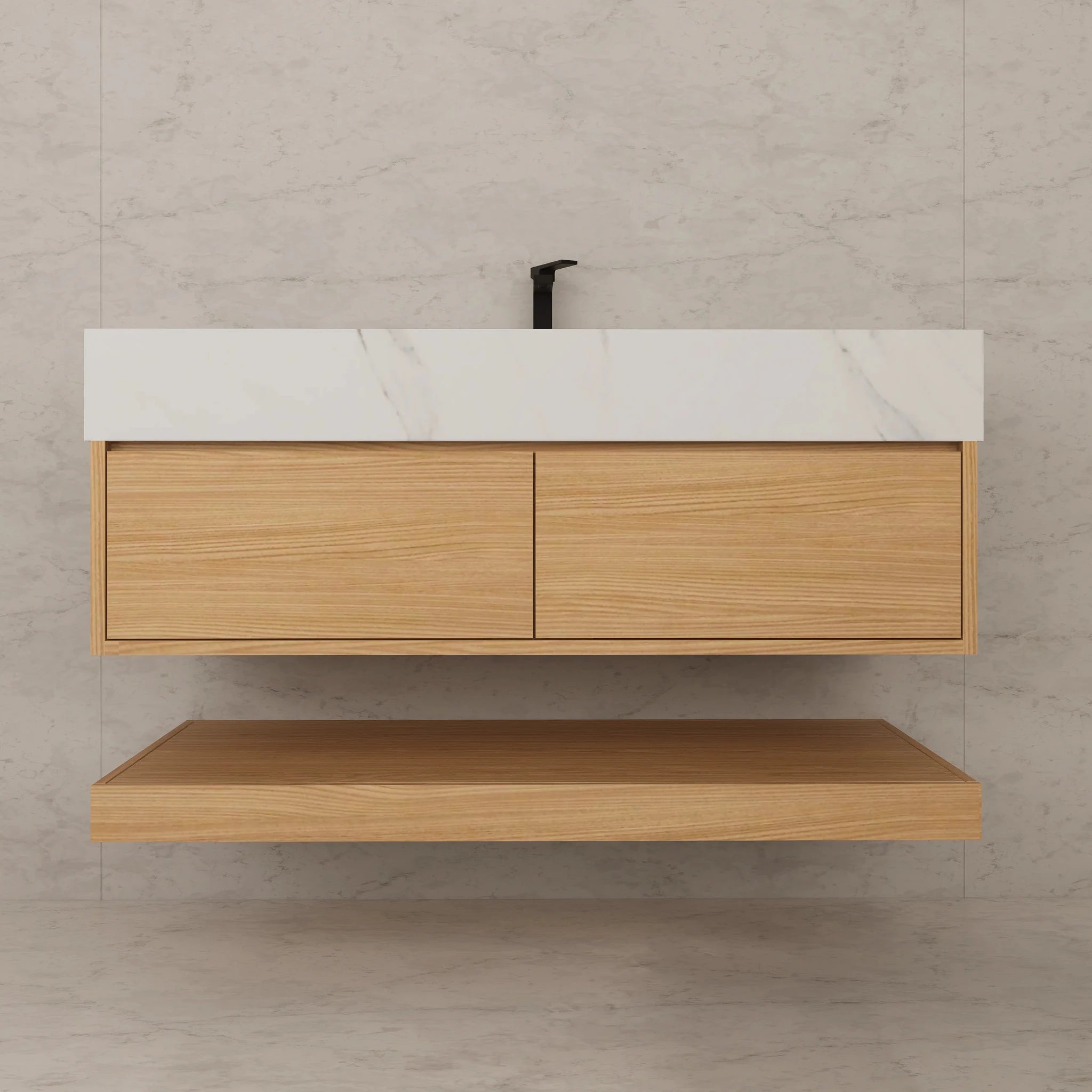 48"/ 60" Warm Oak Open Shelf Floating Bathroom Vanity - Vanity48"