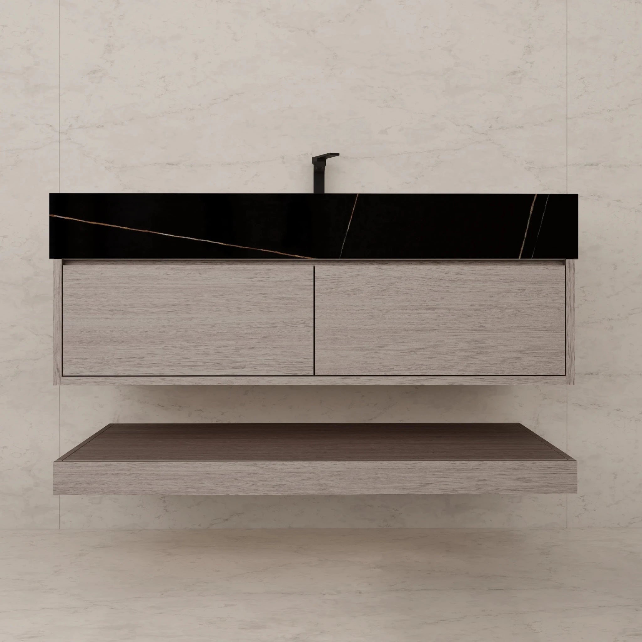 48"/ 60" White Grey Oak Open Shelf Floating Bathroom Vanity - Vanity48"