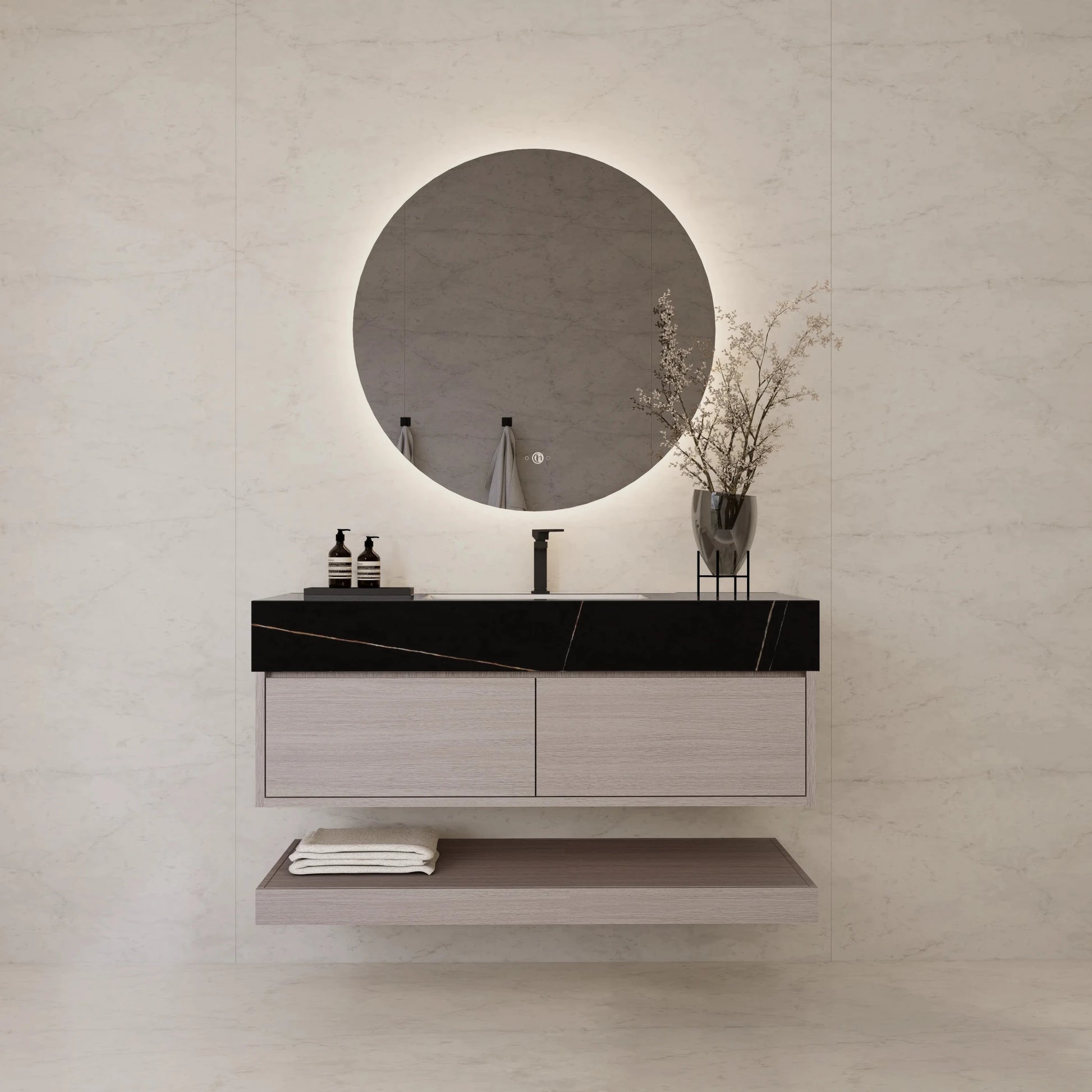 48"/ 60" White Grey Oak Open Shelf Floating Bathroom Vanity - Vanity48"