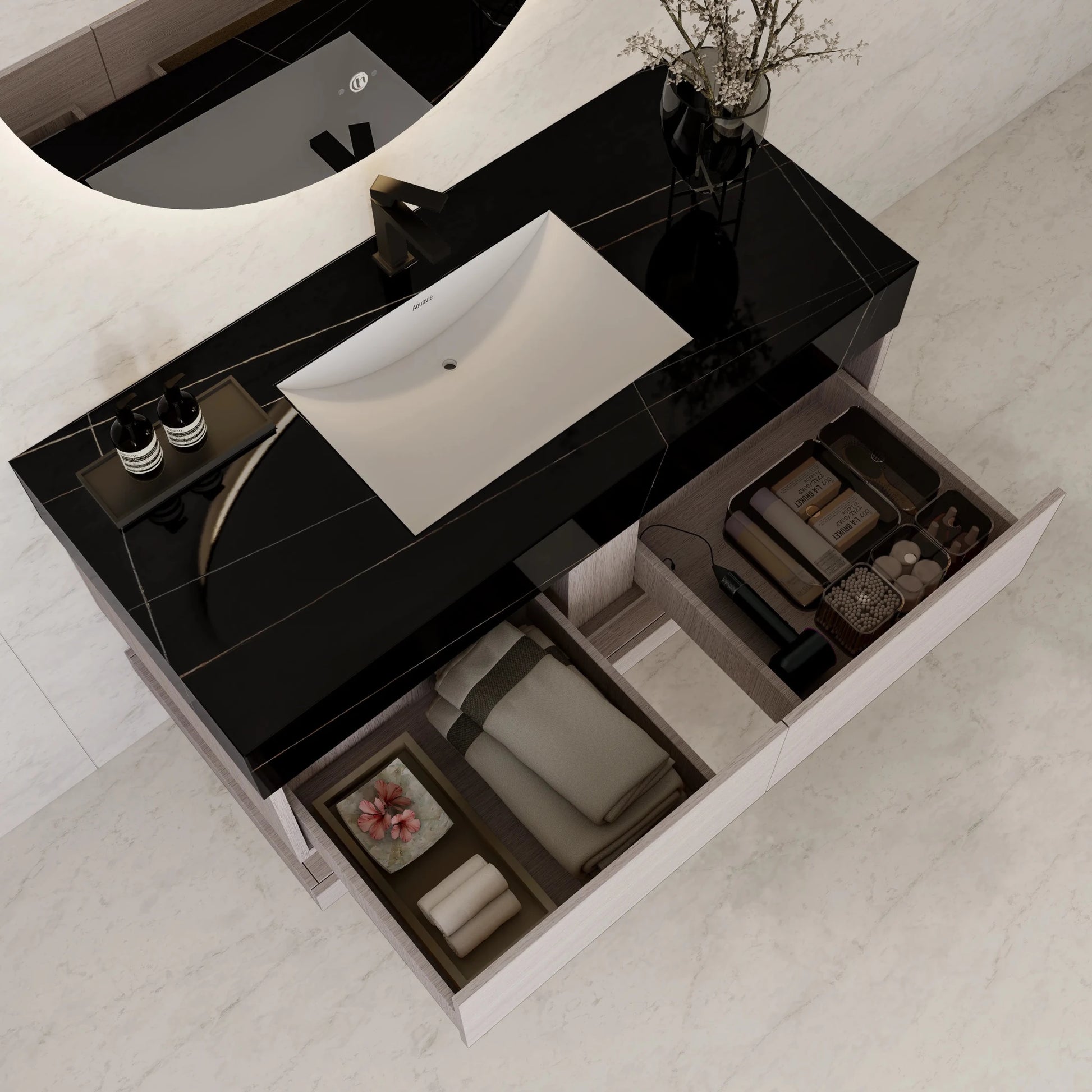 48"/ 60" White Grey Oak Open Shelf Floating Bathroom Vanity - Vanity48"