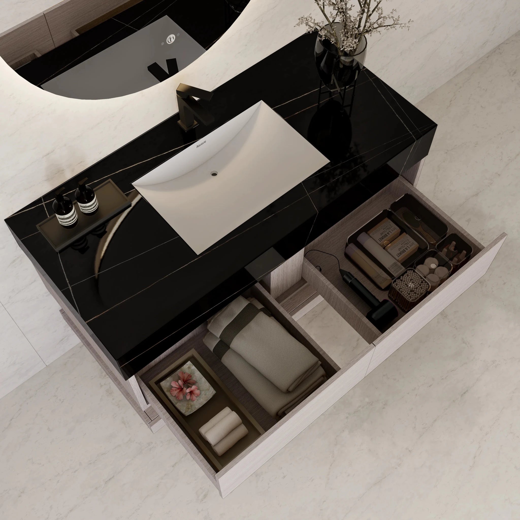 48"/ 60" White Grey Oak Open Shelf Floating Bathroom Vanity - Vanity48"