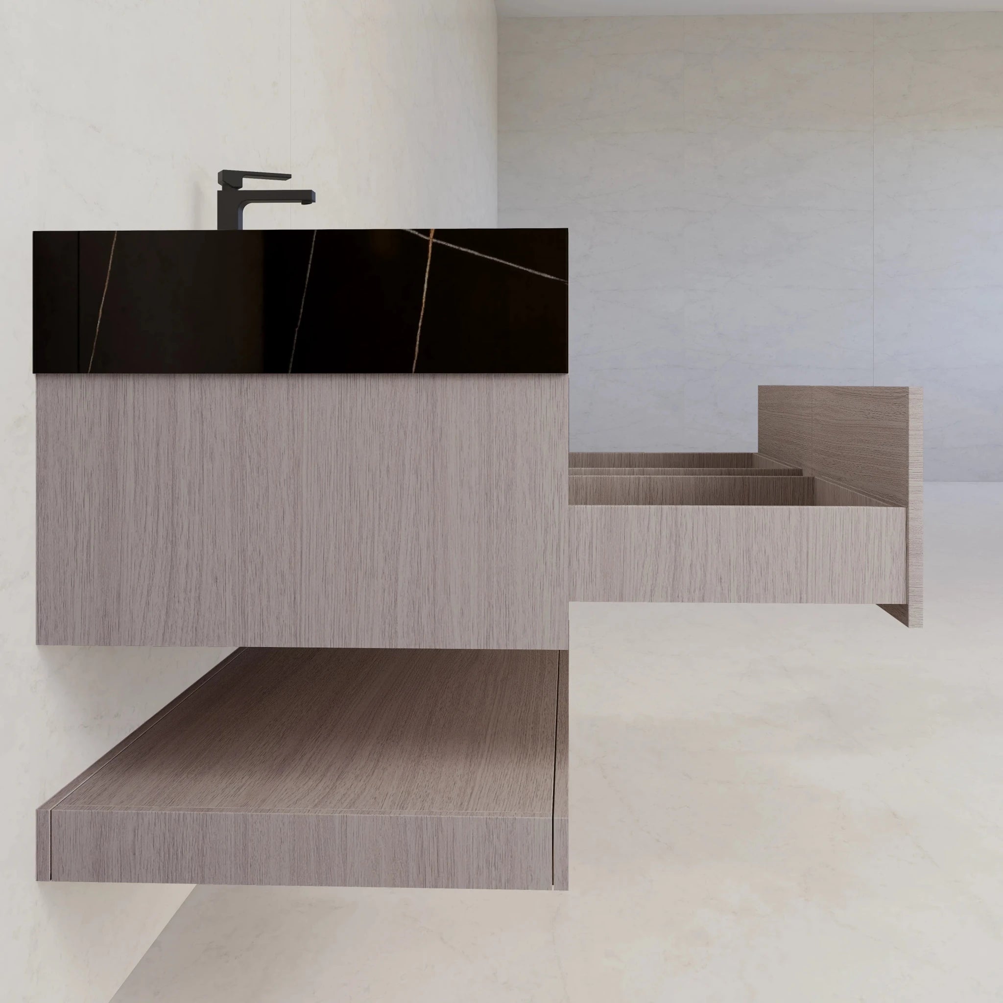 48"/ 60" White Grey Oak Open Shelf Floating Bathroom Vanity - Vanity48"