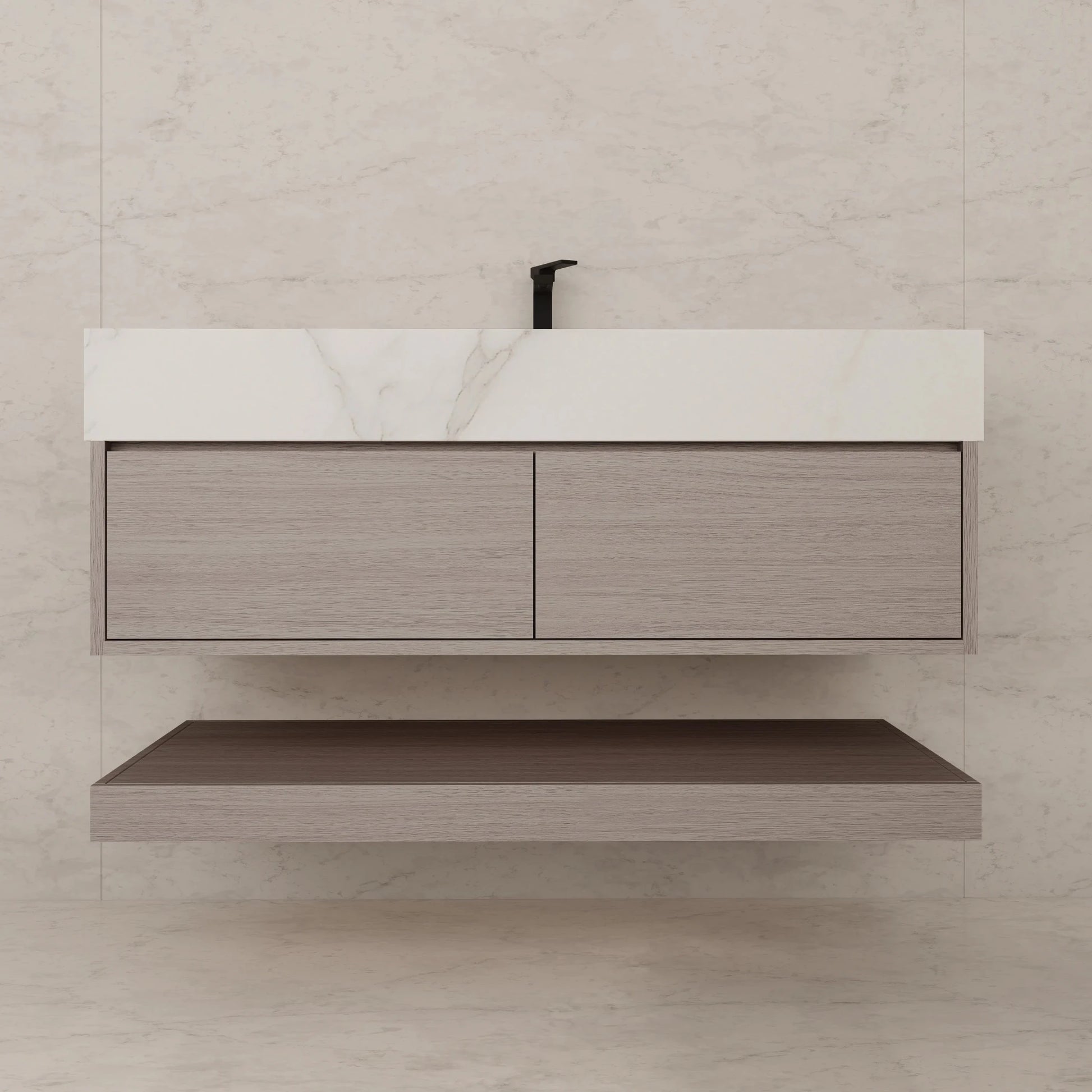 48"/ 60" White Grey Oak Open Shelf Floating Bathroom Vanity - Vanity48"