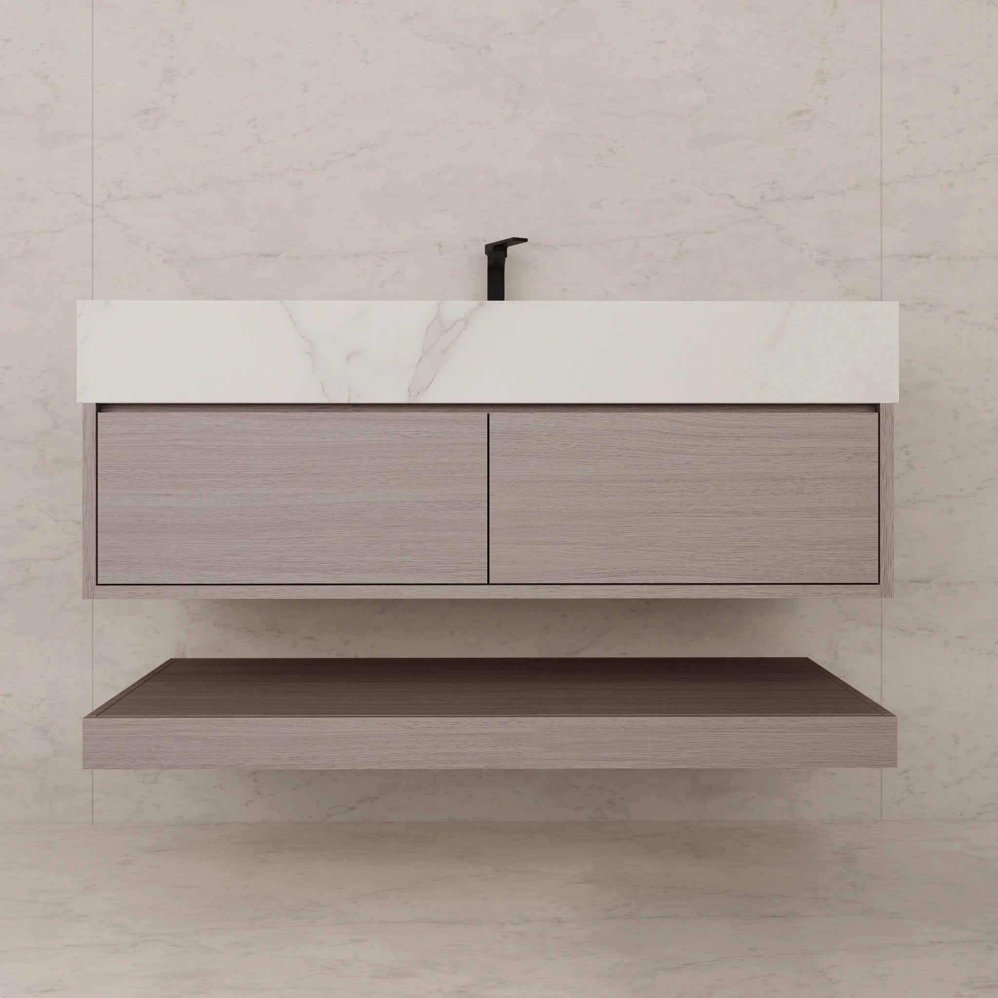 48"/ 60" White Grey Oak Open Shelf Floating Bathroom Vanity - Vanity48"