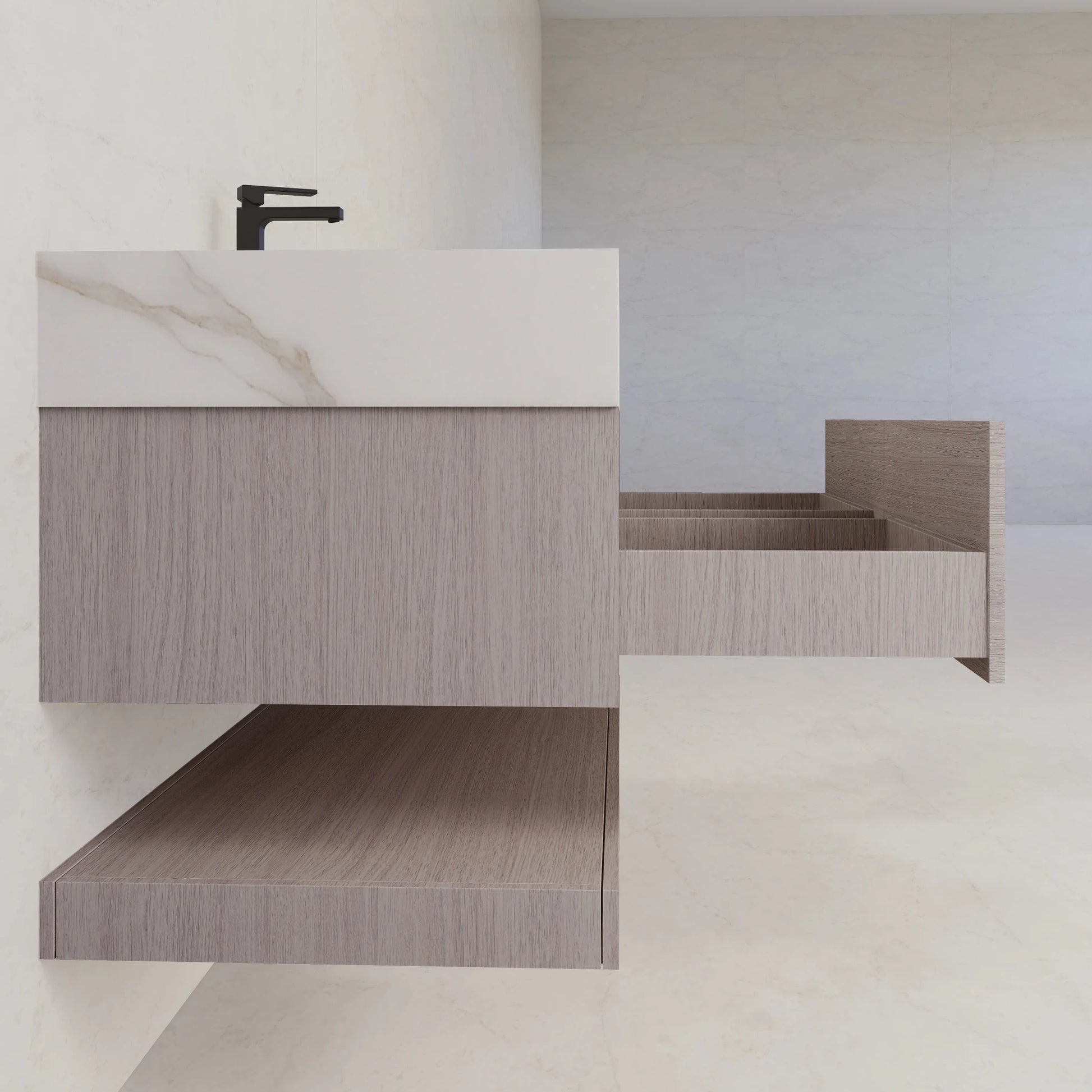 48"/ 60" White Grey Oak Open Shelf Floating Bathroom Vanity - Vanity48"