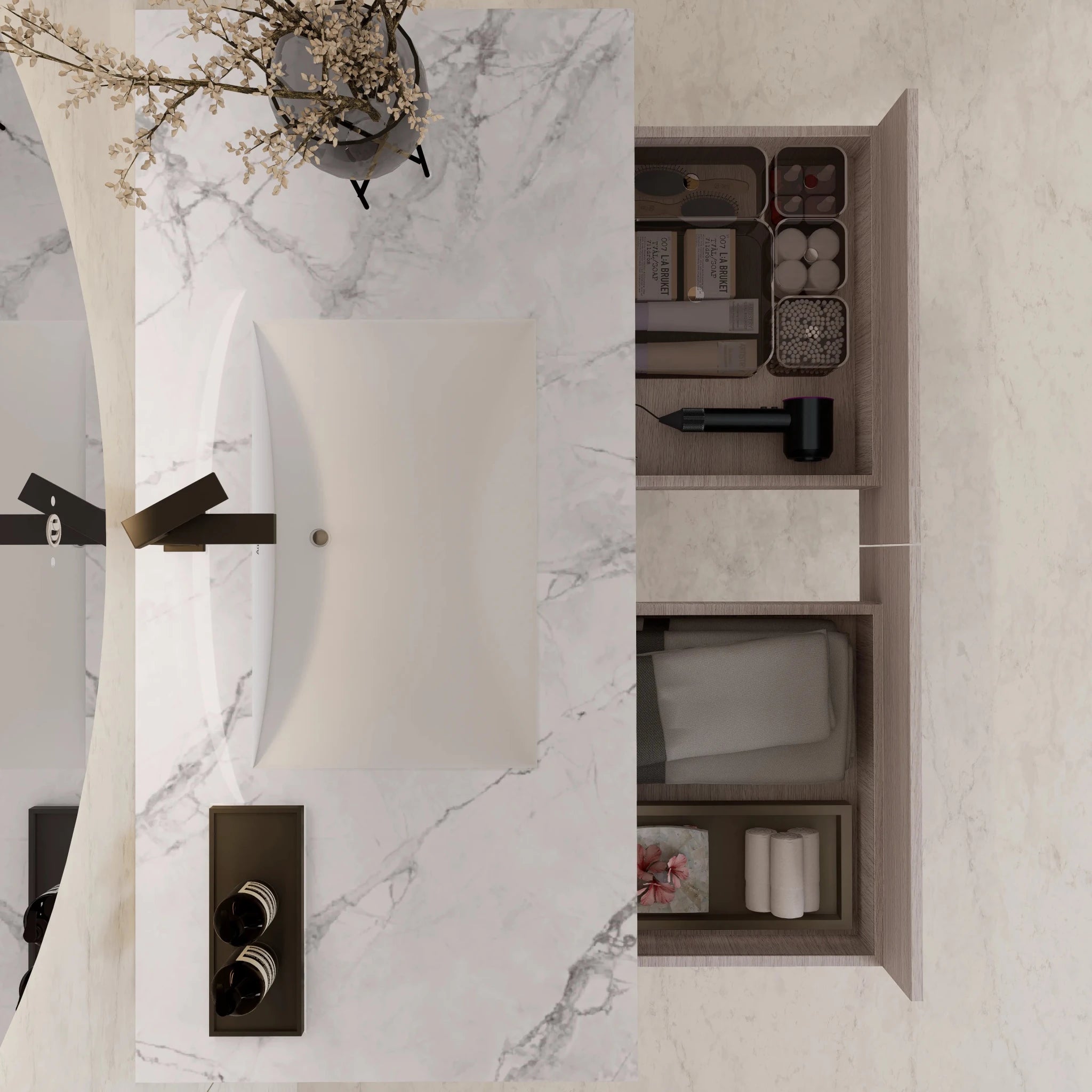 48"/ 60" White Grey Oak Open Shelf Floating Bathroom Vanity - Vanity48"