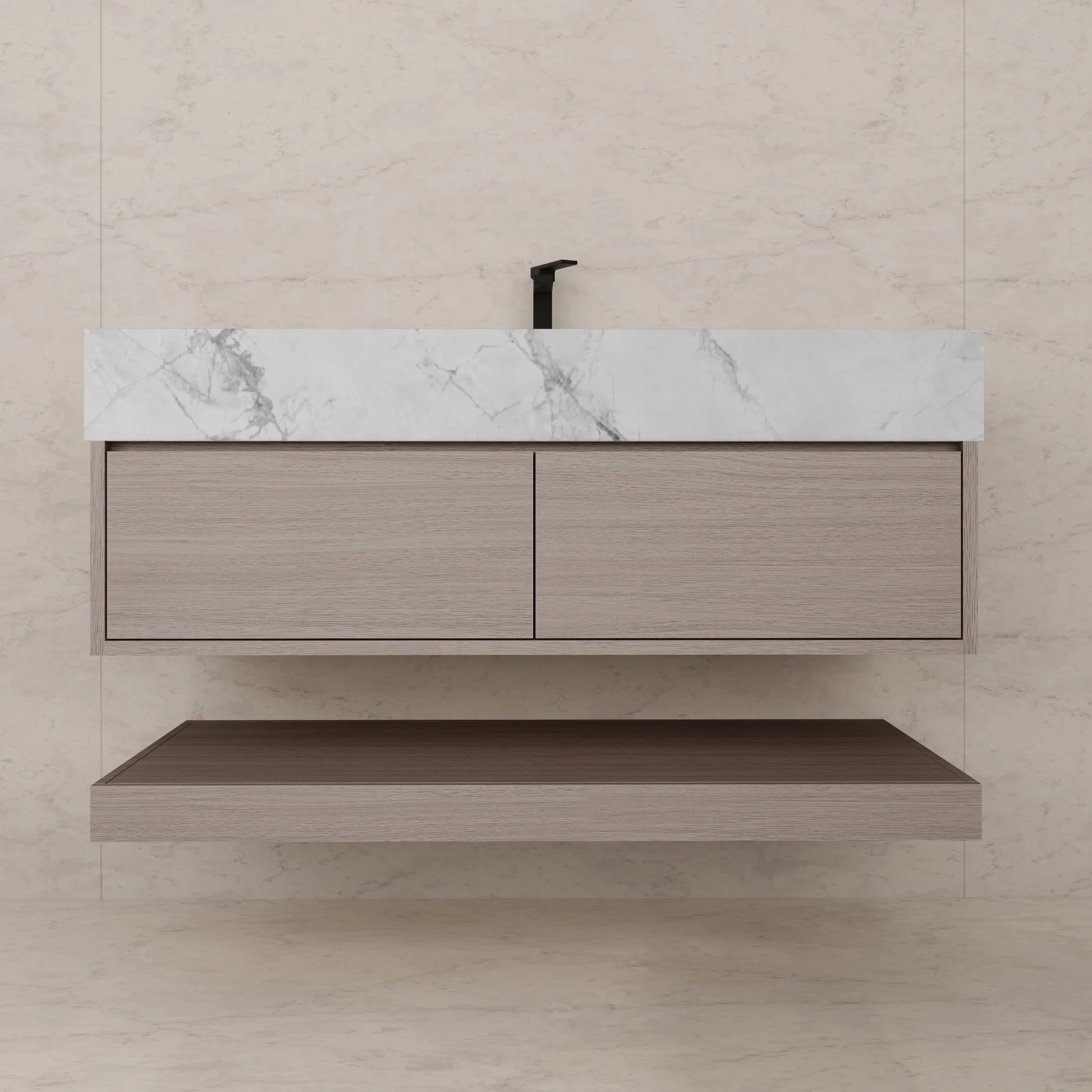 48"/ 60" White Grey Oak Open Shelf Floating Bathroom Vanity - Vanity48"