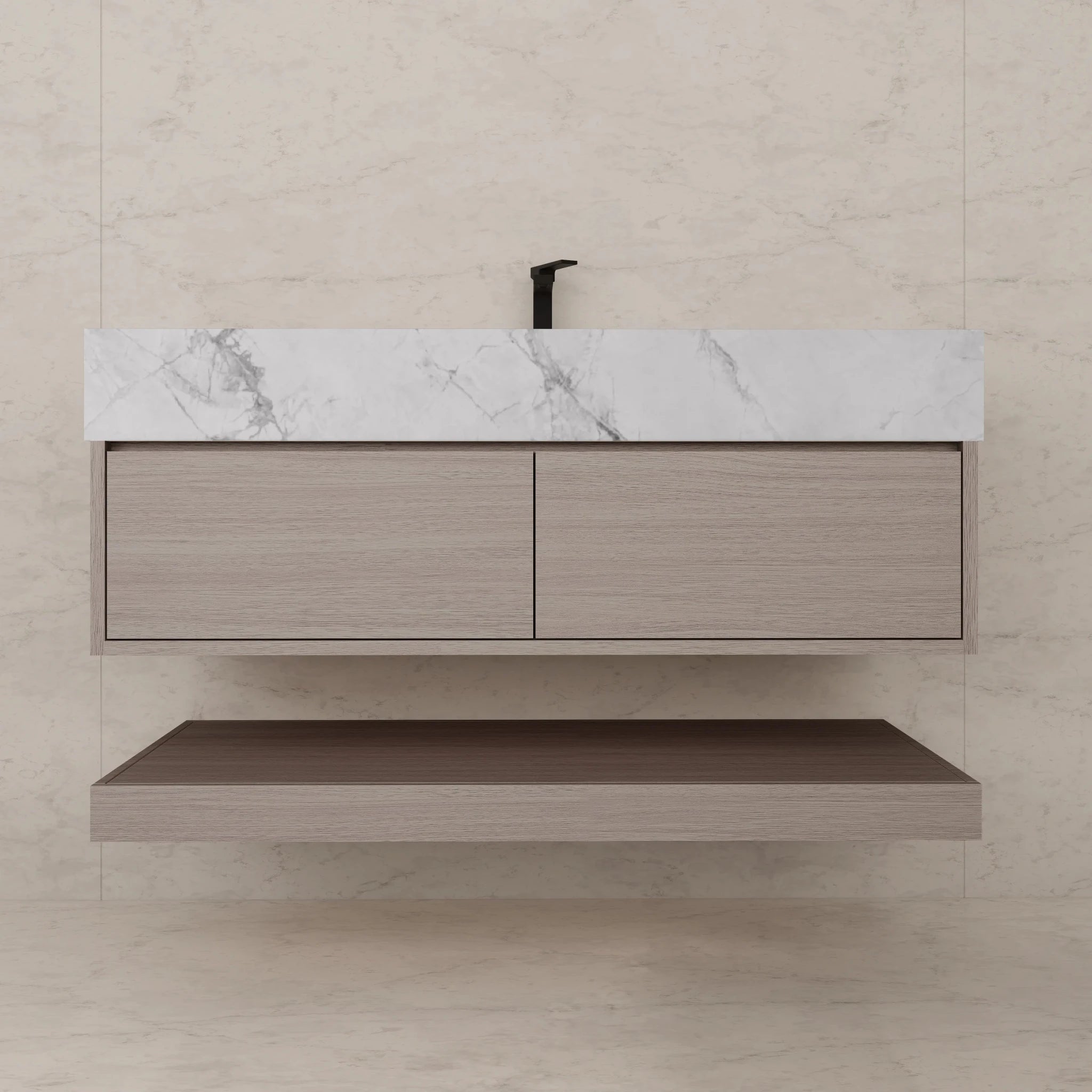 48"/ 60" White Grey Oak Open Shelf Floating Bathroom Vanity - Vanity48"