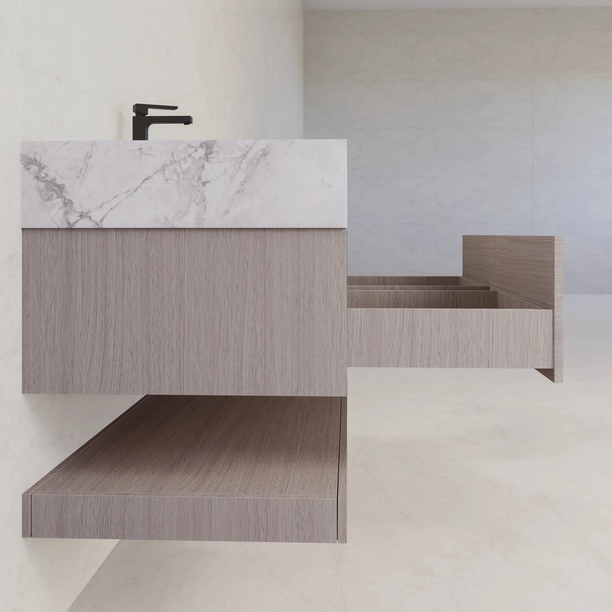 48"/ 60" White Grey Oak Open Shelf Floating Bathroom Vanity - Vanity48"