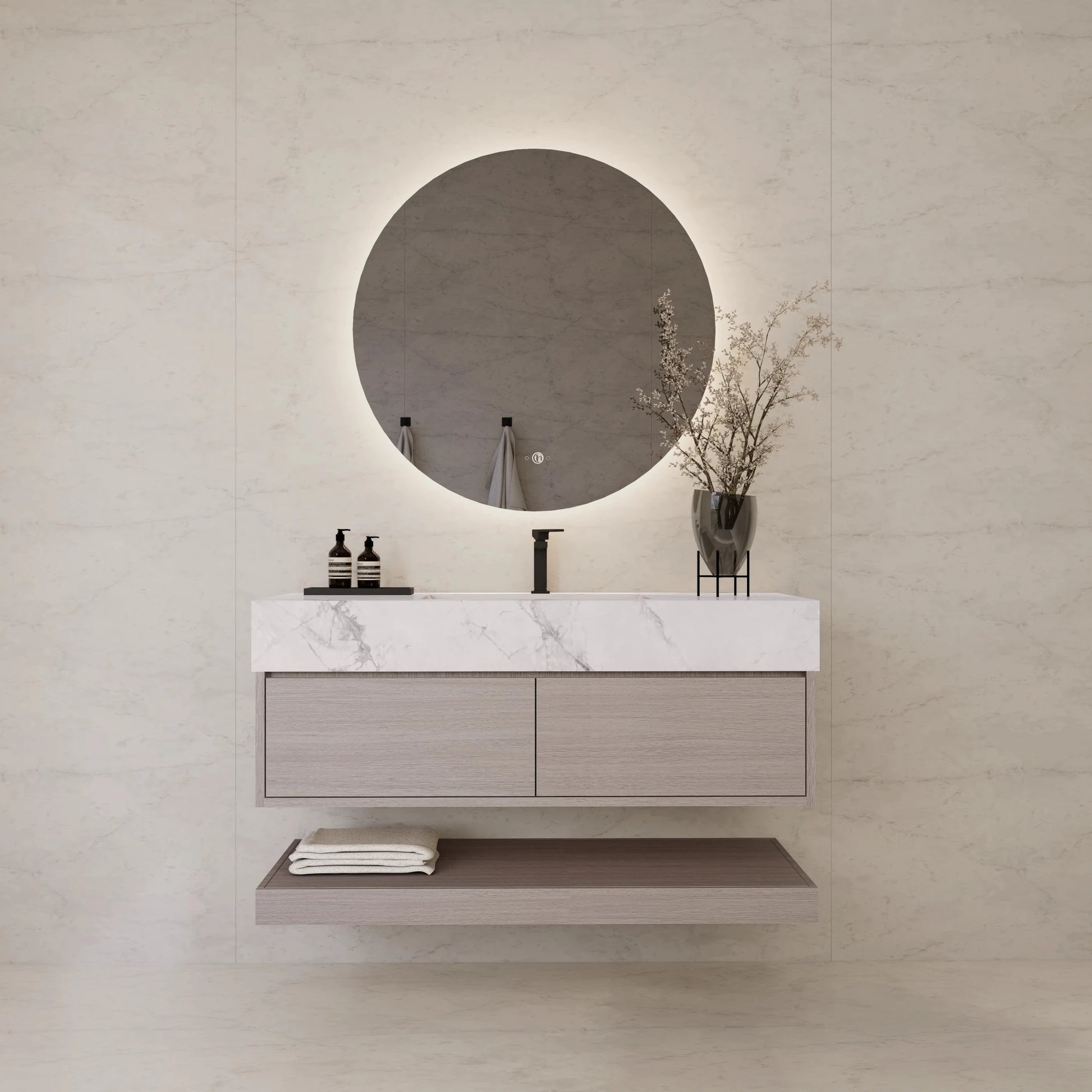 48"/ 60" White Grey Oak Open Shelf Floating Bathroom Vanity - Vanity48"