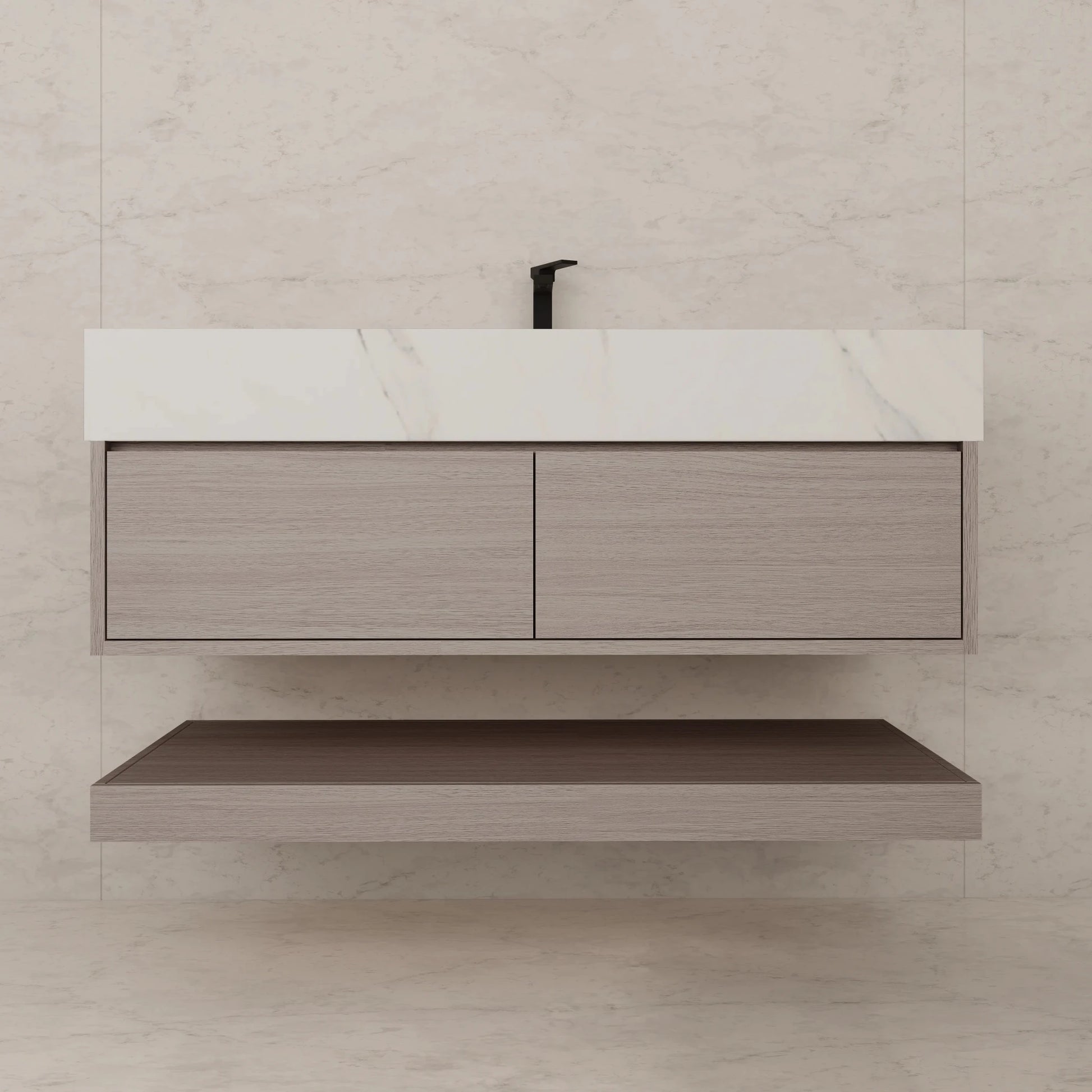 48"/ 60" White Grey Oak Open Shelf Floating Bathroom Vanity - Vanity48"