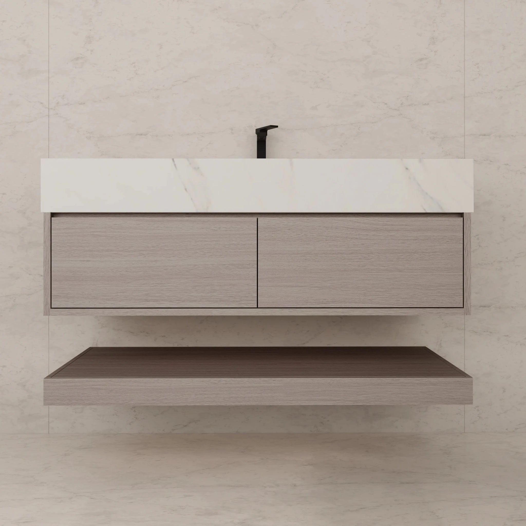 48"/ 60" White Grey Oak Open Shelf Floating Bathroom Vanity - Vanity48"