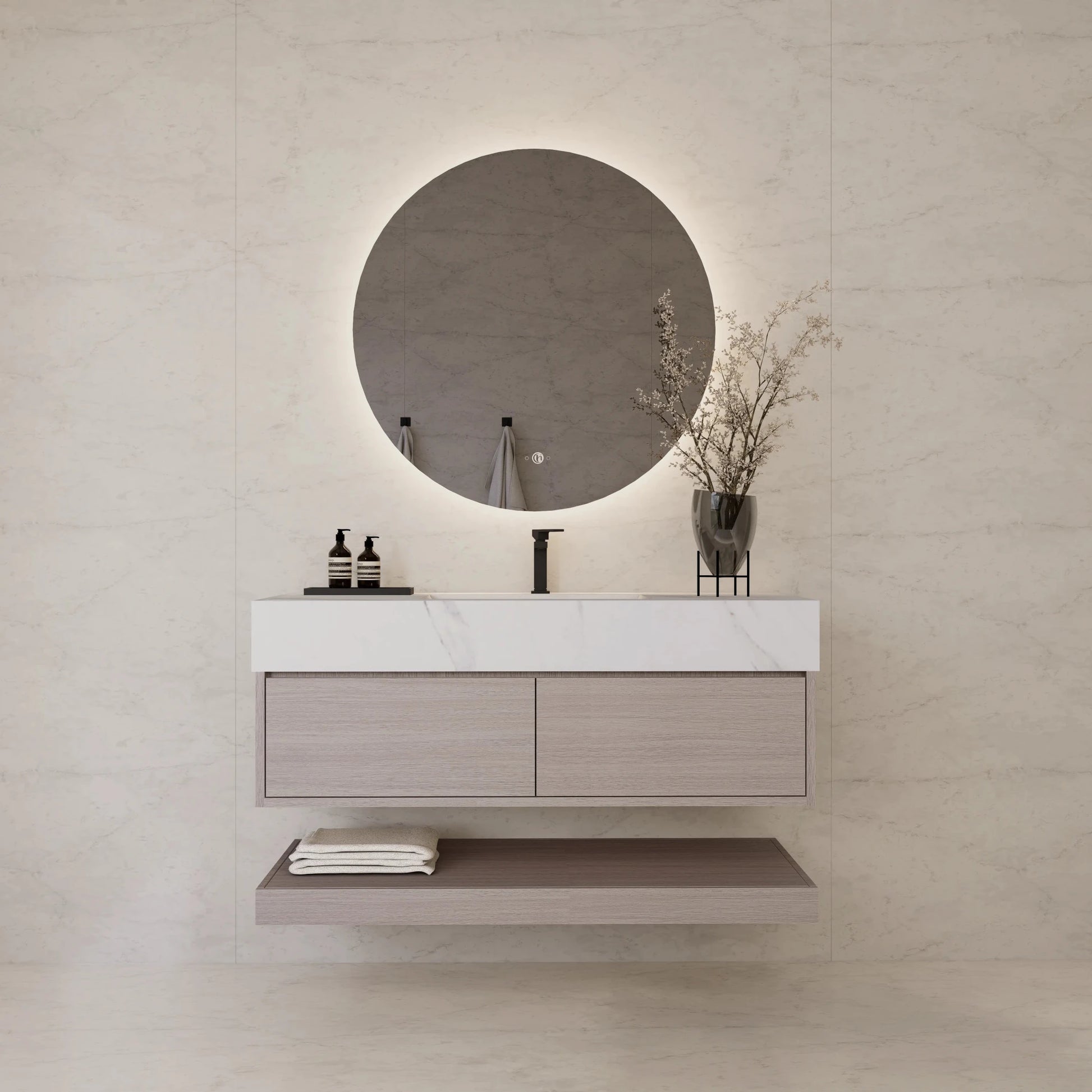 48"/ 60" White Grey Oak Open Shelf Floating Bathroom Vanity - Vanity48"