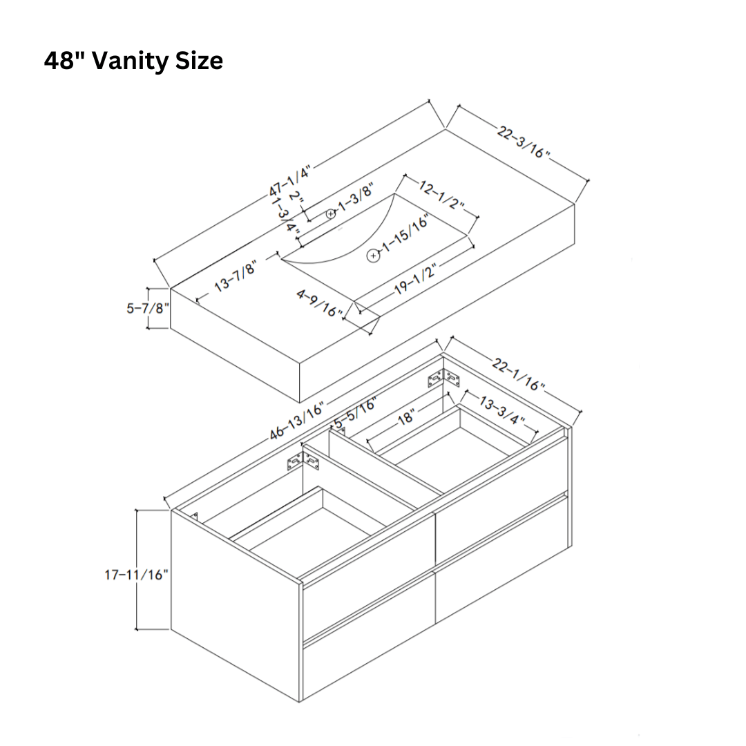 48 Inch Sintered Stone Top With Double Drawer Floating Bathroom Vanity - VanityXTX NeoNova Decor