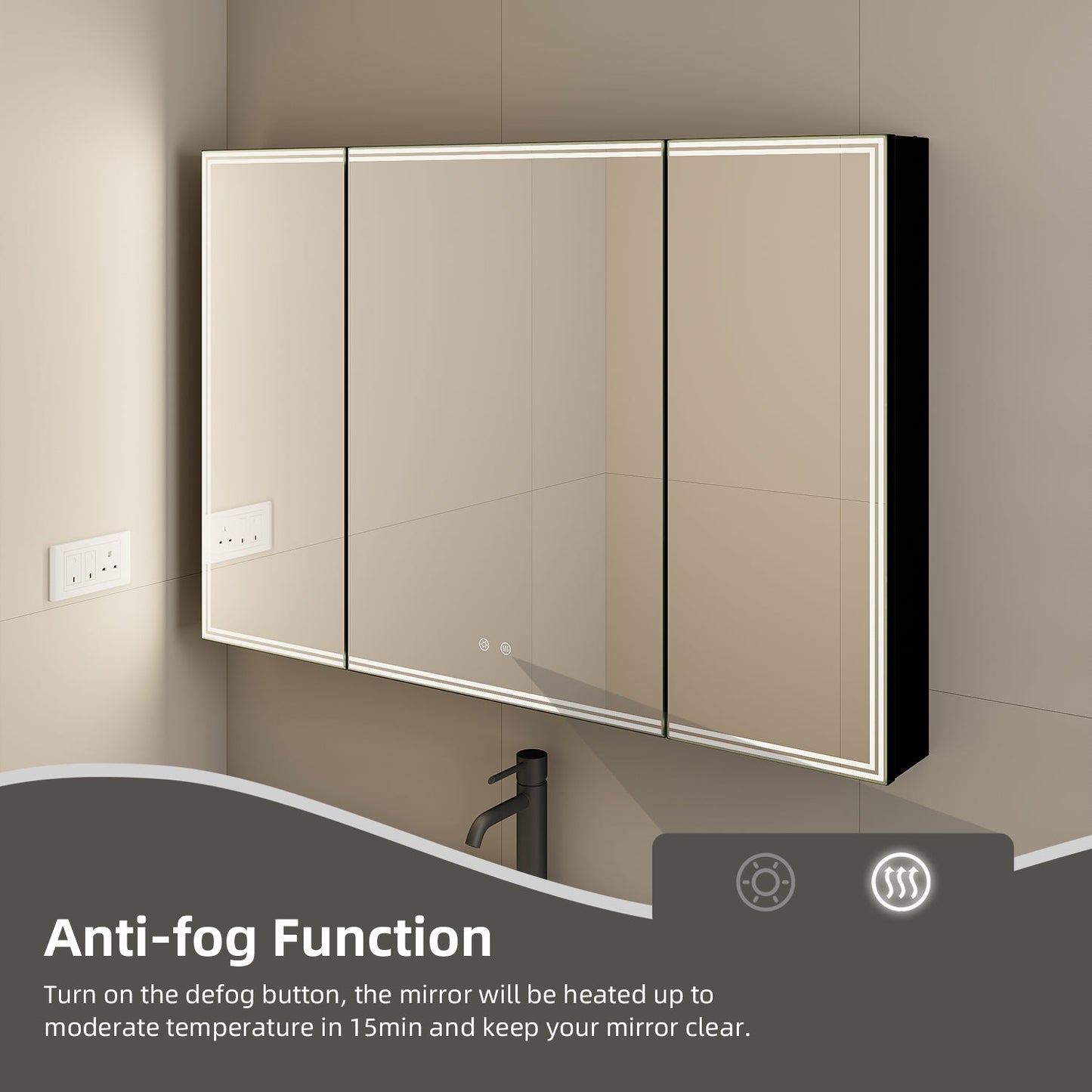 48'' LED Mirror Cabinet with Anti - Fog, Dimmable & Outlet – Blum Hinge，Recessed/Surface Mount - Medicine Cabinet NeoNova Decor