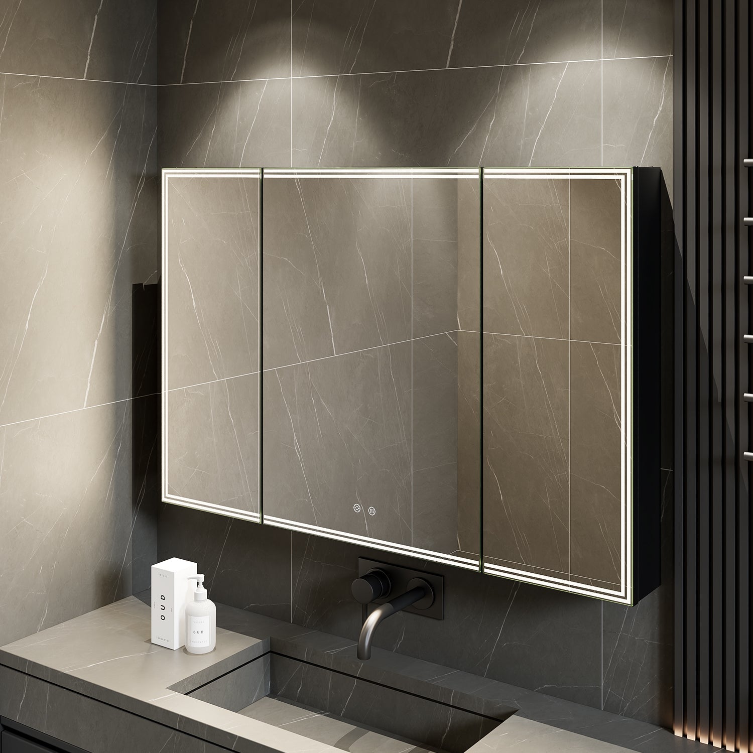 48'' LED Mirror Cabinet with Anti - Fog, Dimmable & Outlet – Blum Hinge，Recessed/Surface Mount - Medicine Cabinet NeoNova Decor