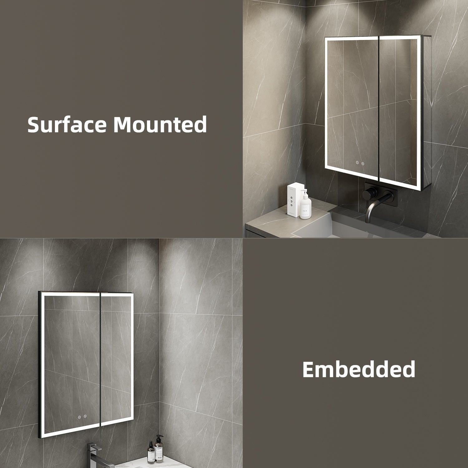 48'' LED Mirror Cabinet with Anti - Fog, Dimmable & Outlet – Blum Hinge，Recessed/Surface Mount - Medicine Cabinet NeoNova Decor