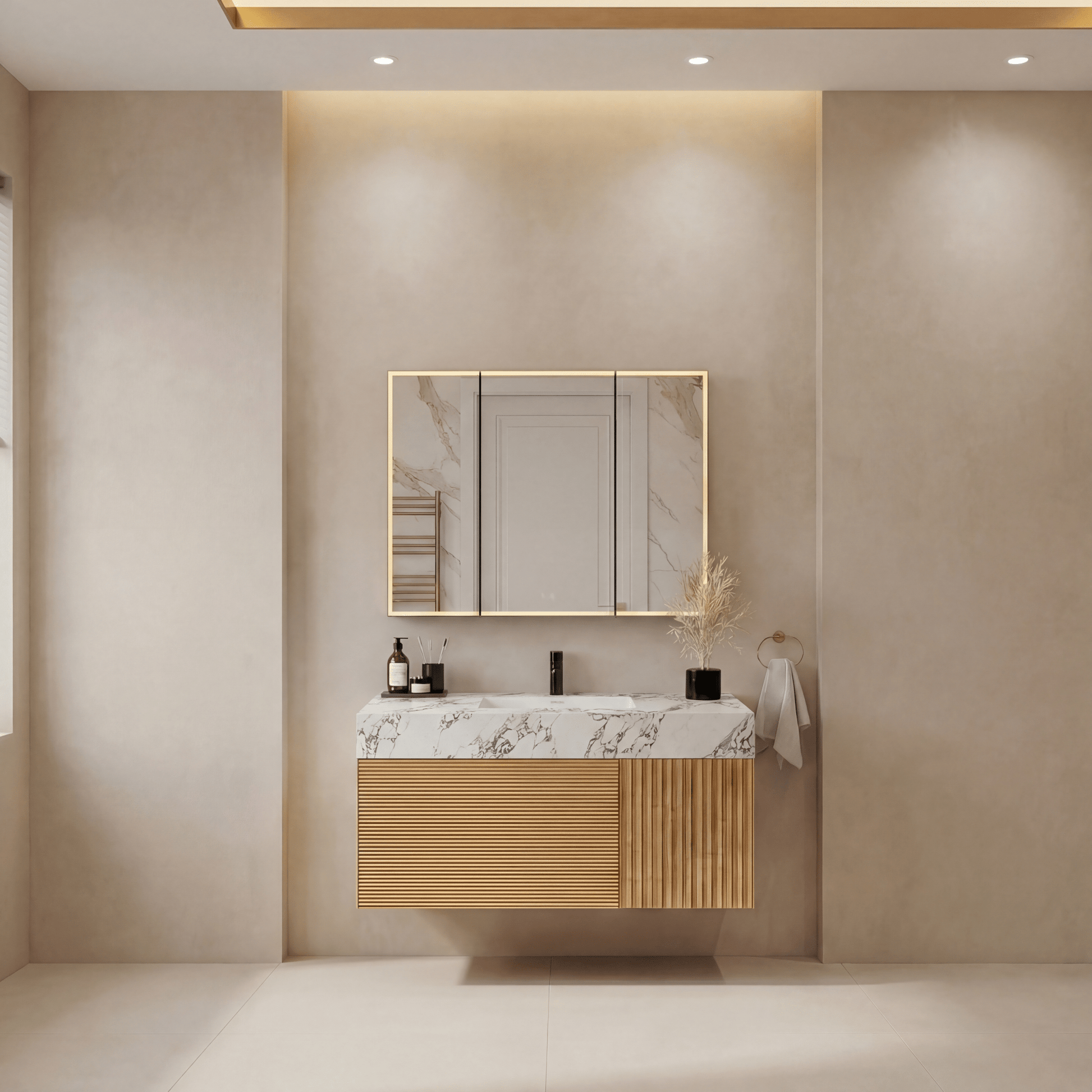 48" Oak Engineered Wood Floating Bathroom Vanity - Vanity48"