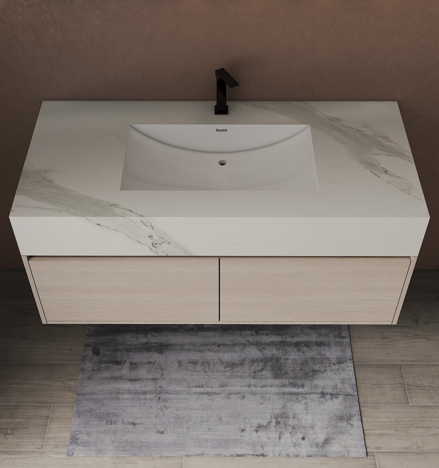48'' Sintered Stone Top with Double Drawer Floating Bathroom Vanity - Vanity48"x22.5" NeoNova Decor