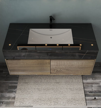 48'' Sintered Stone Top with Double Drawer Floating Bathroom Vanity - Vanity48"x22.5" NeoNova Decor
