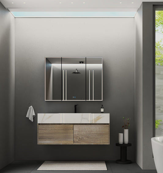 48'' Sintered Stone Top with Double Drawer Floating Bathroom Vanity - Vanity48"x22.5" NeoNova Decor