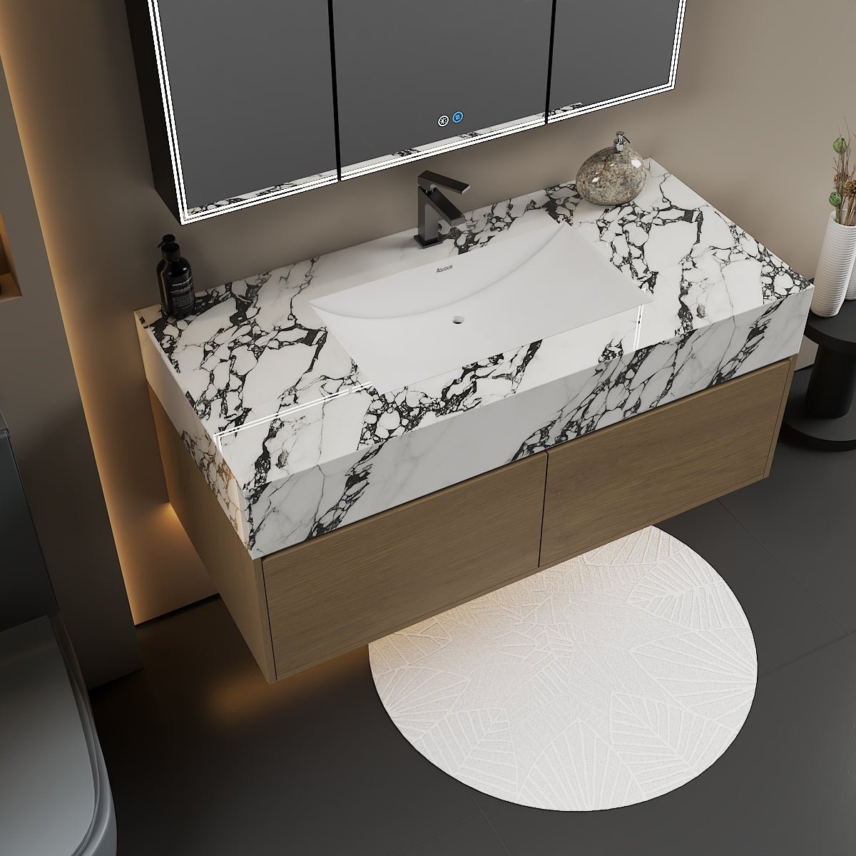 48'' Sintered Stone Top with Double Drawer Floating Bathroom Vanity - Vanity48" NeoNova Decor