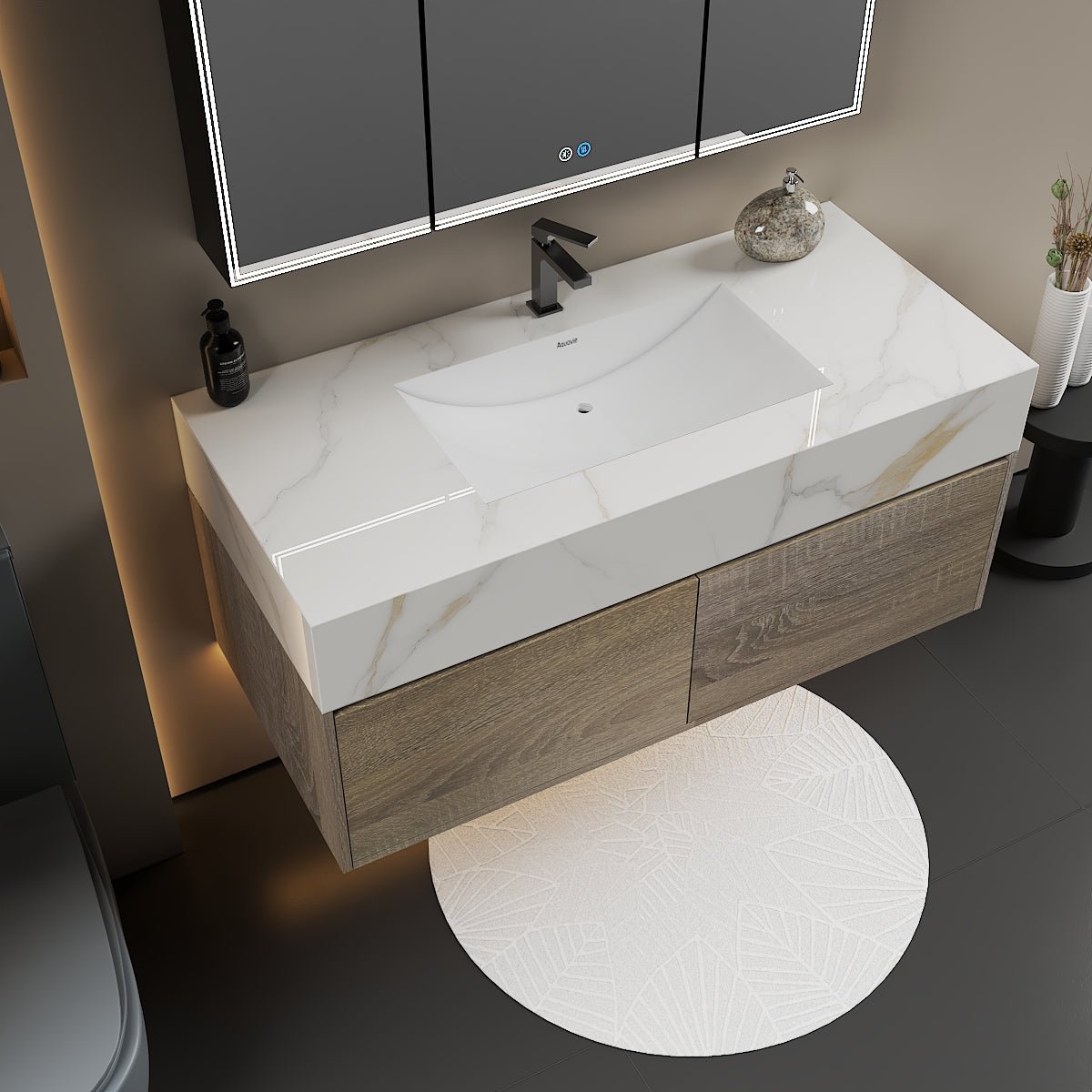 48'' Sintered Stone Top with Double Drawer Floating Bathroom Vanity - Vanity48" NeoNova Decor